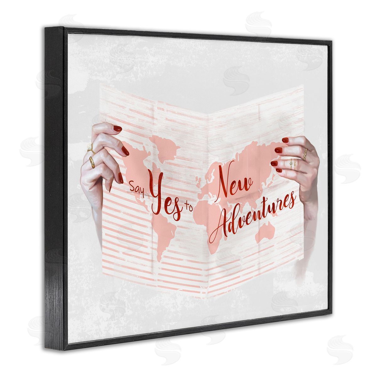 Yes to New Adventures Red Pink Black Frame Print Wall Art, Home Decor by Ziwei Li
