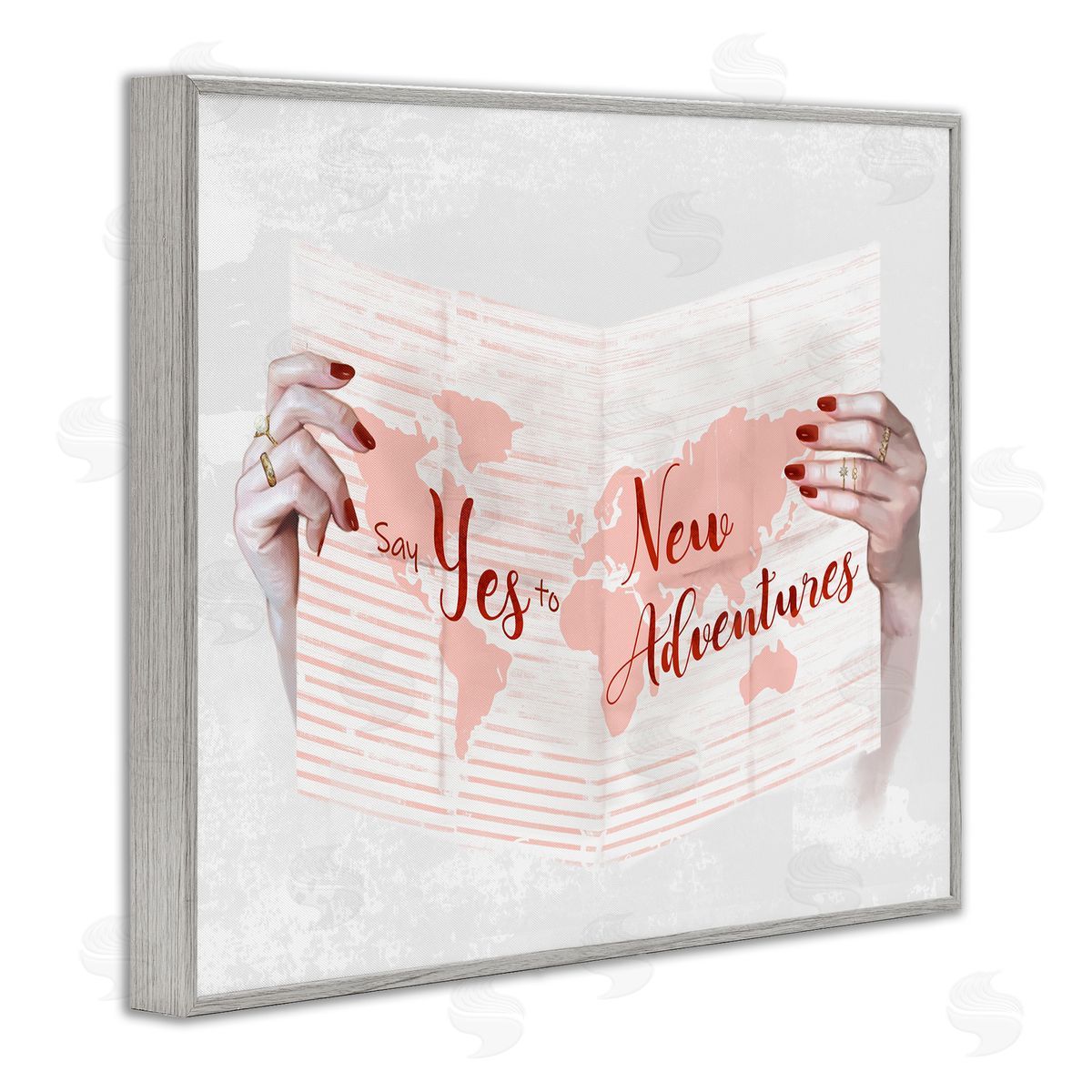 Yes to New Adventures Red Pink Grey Frame Print Wall Art, Home Decor by Ziwei Li
