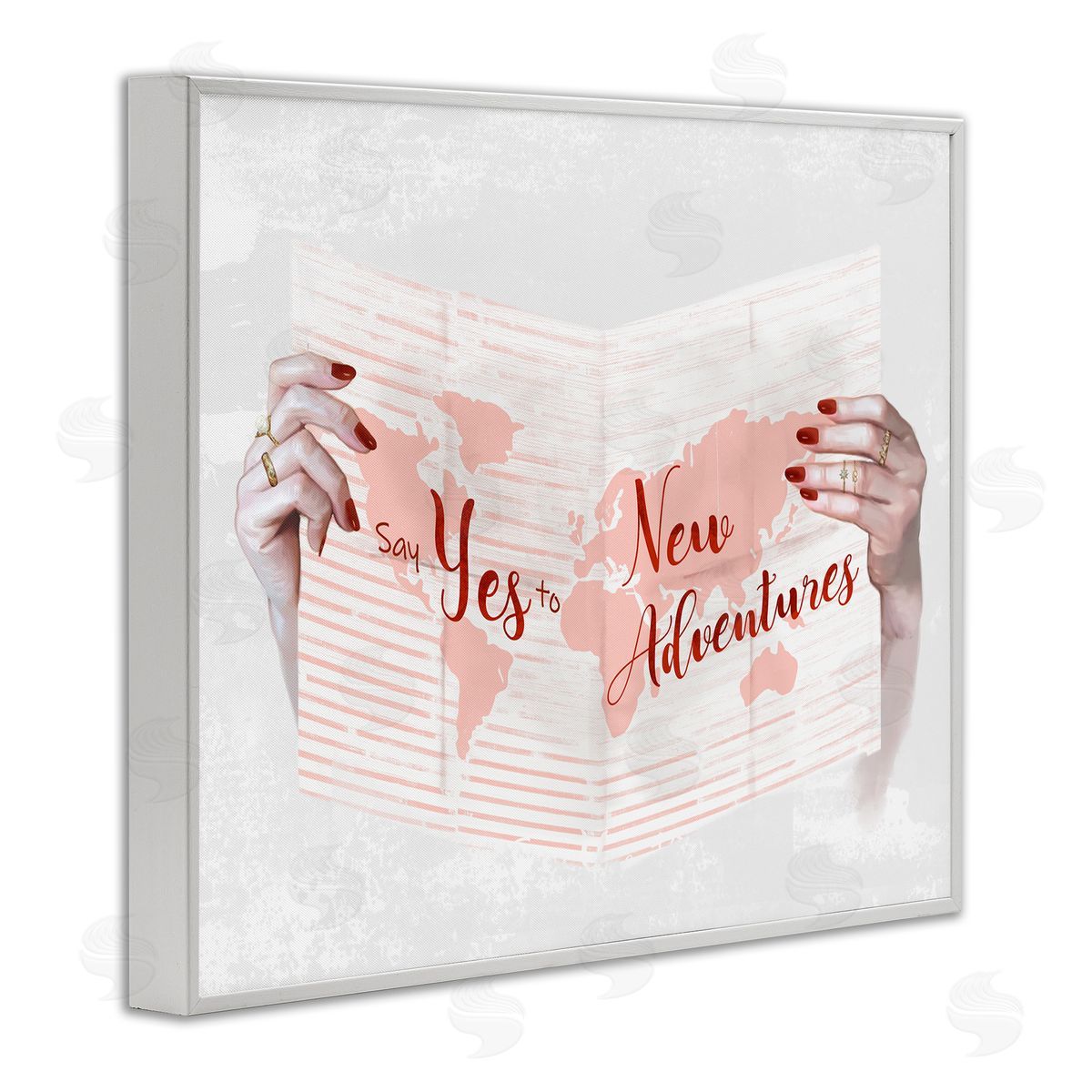 Yes to New Adventures Red Pink White Frame Print Wall Art, Home Decor by Ziwei Li