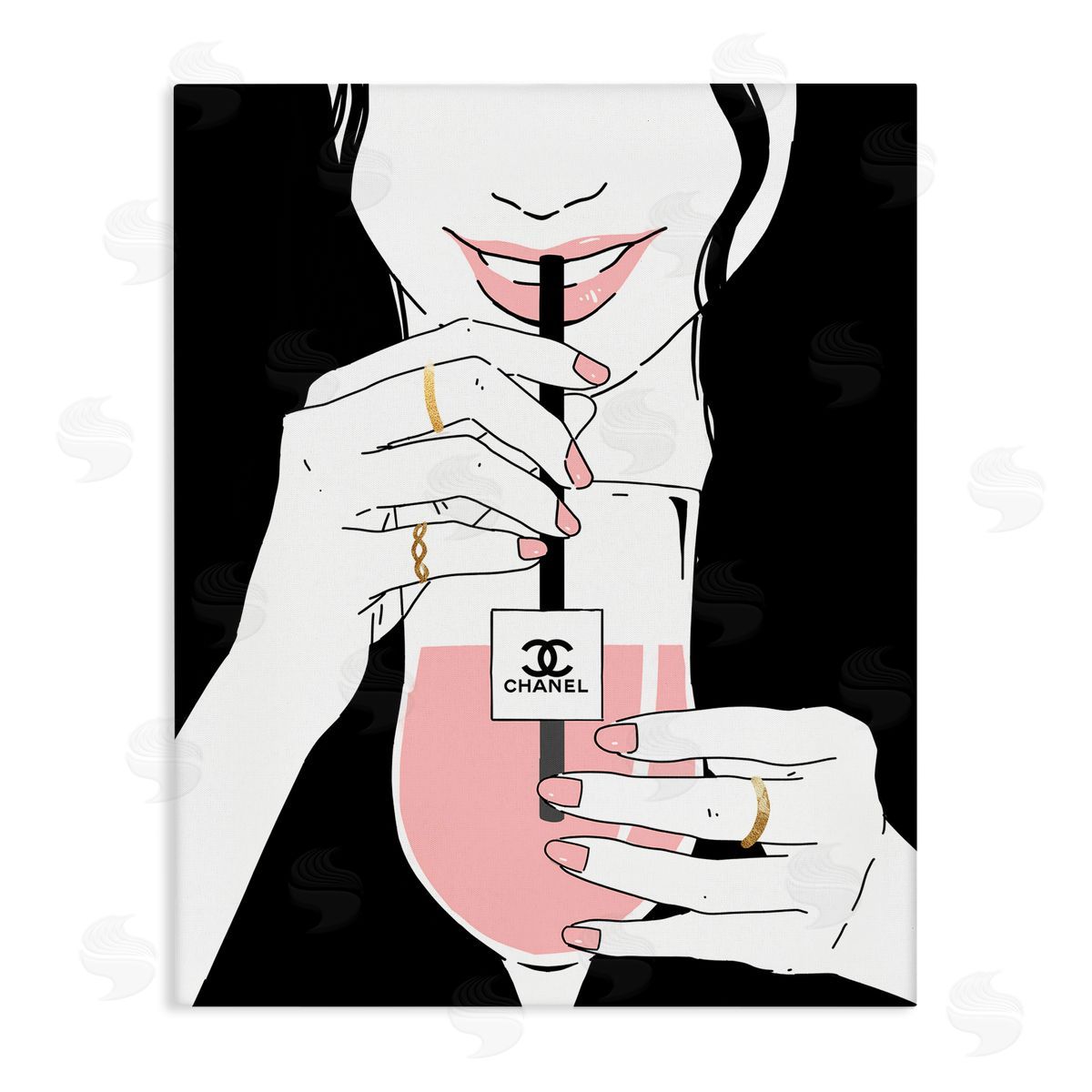 Girl Sipping Drink with Style Canvas Wall Art, Home Decor by Ziwei Li