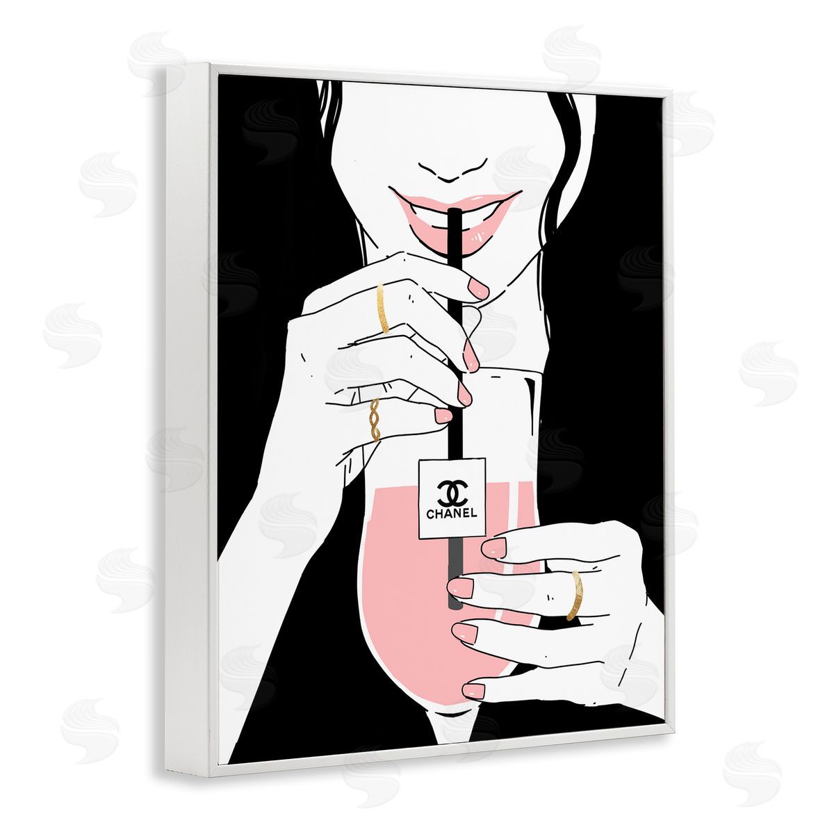 Girl Sipping Drink with Style White Frame Print Wall Art, Home Decor by Ziwei Li