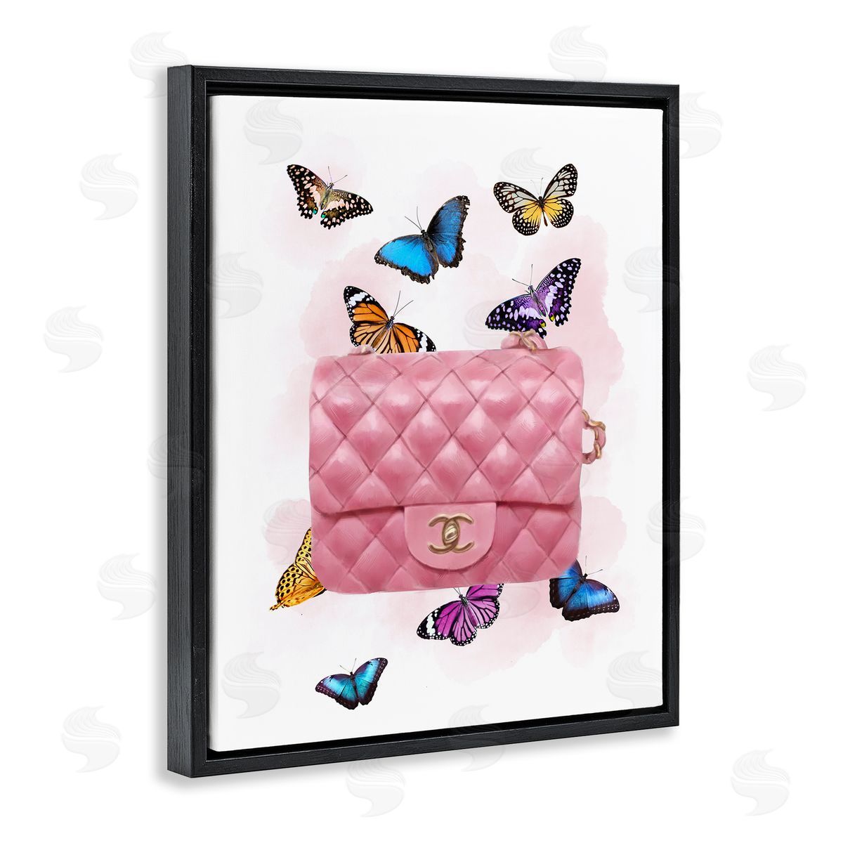 Butterflies and Pink Clutch Black Floating Frame Canvas Wall Art, Home Decor by Ziwei Li