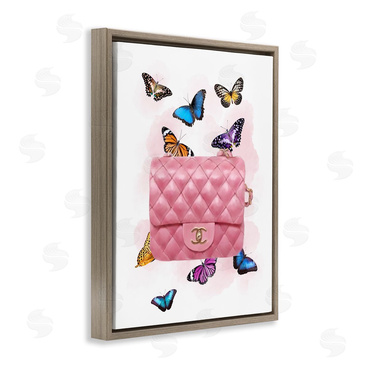 Butterflies and Pink Clutch Brown Floating Frame Canvas Wall Art, Home Decor by Ziwei Li