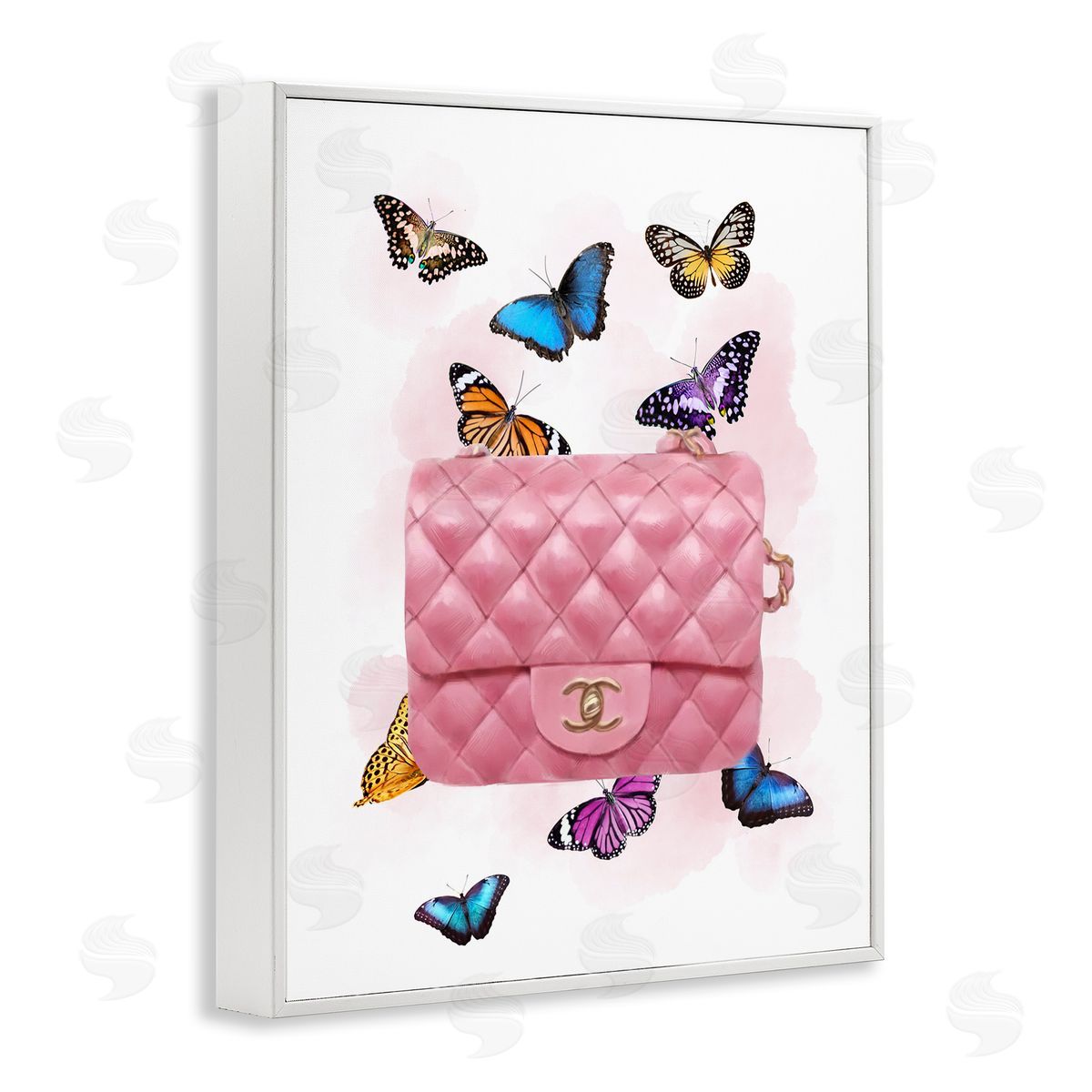 Butterflies and Pink Clutch White Frame Print Wall Art, Home Decor by Ziwei Li