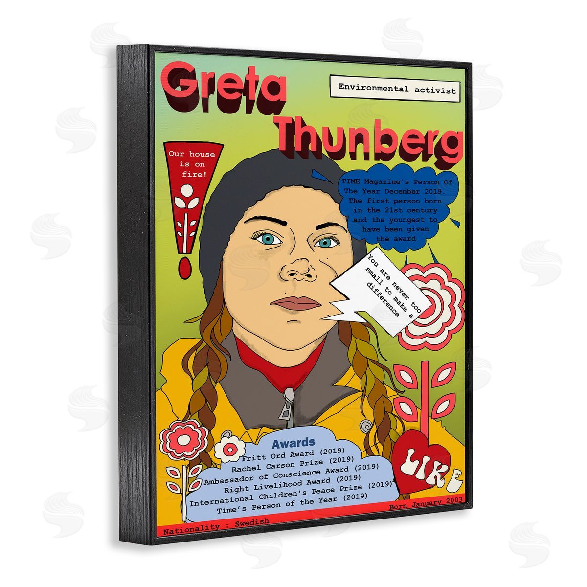 Greta Thornburg Magazine Illustration Black Frame Print Wall Art, Home Decor by Sangita Bachelet