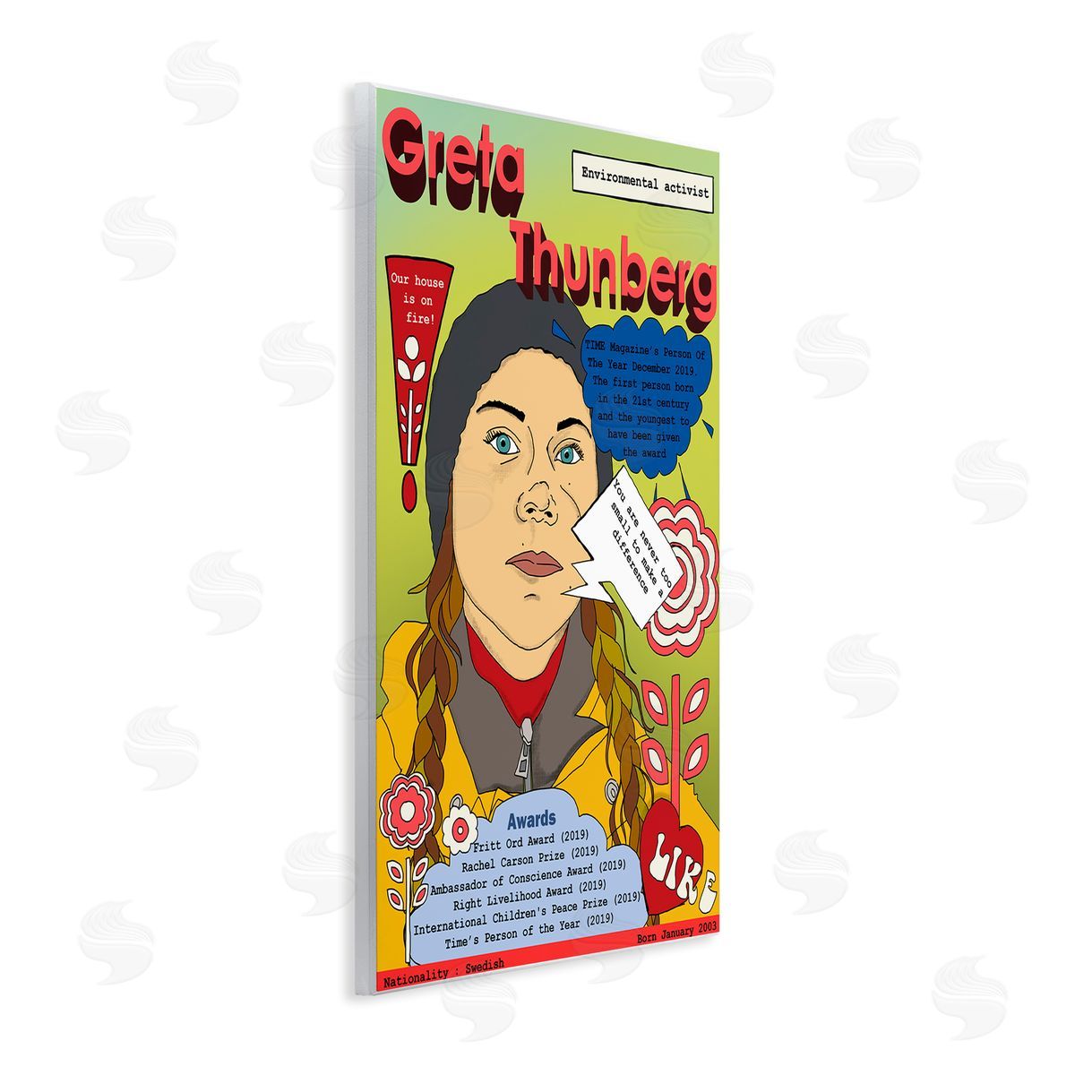 Greta Thornburg Magazine Illustration Wood Plaque Wall Art, Home Decor by Sangita Bachelet
