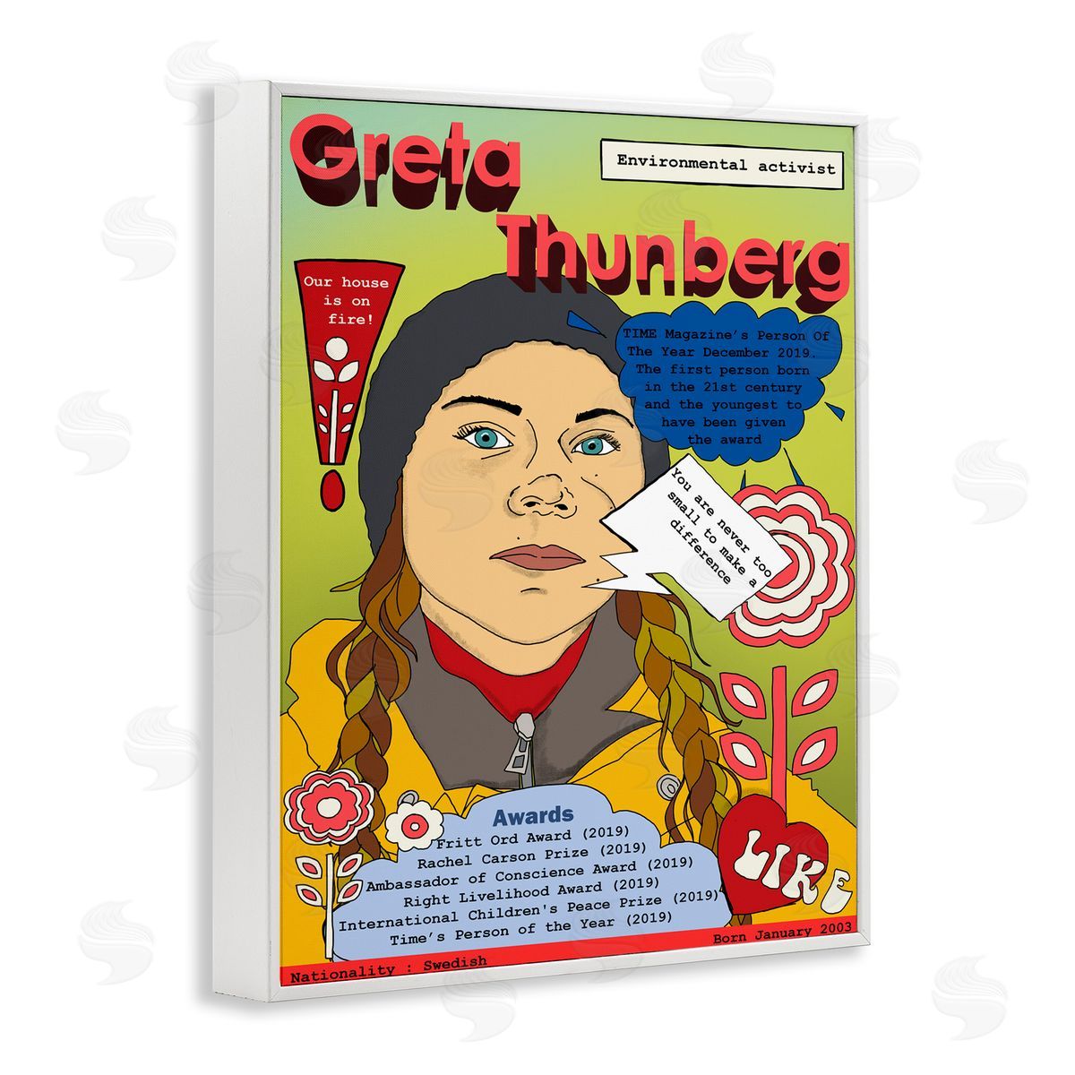 Greta Thornburg Magazine Illustration White Frame Print Wall Art, Home Decor by Sangita Bachelet