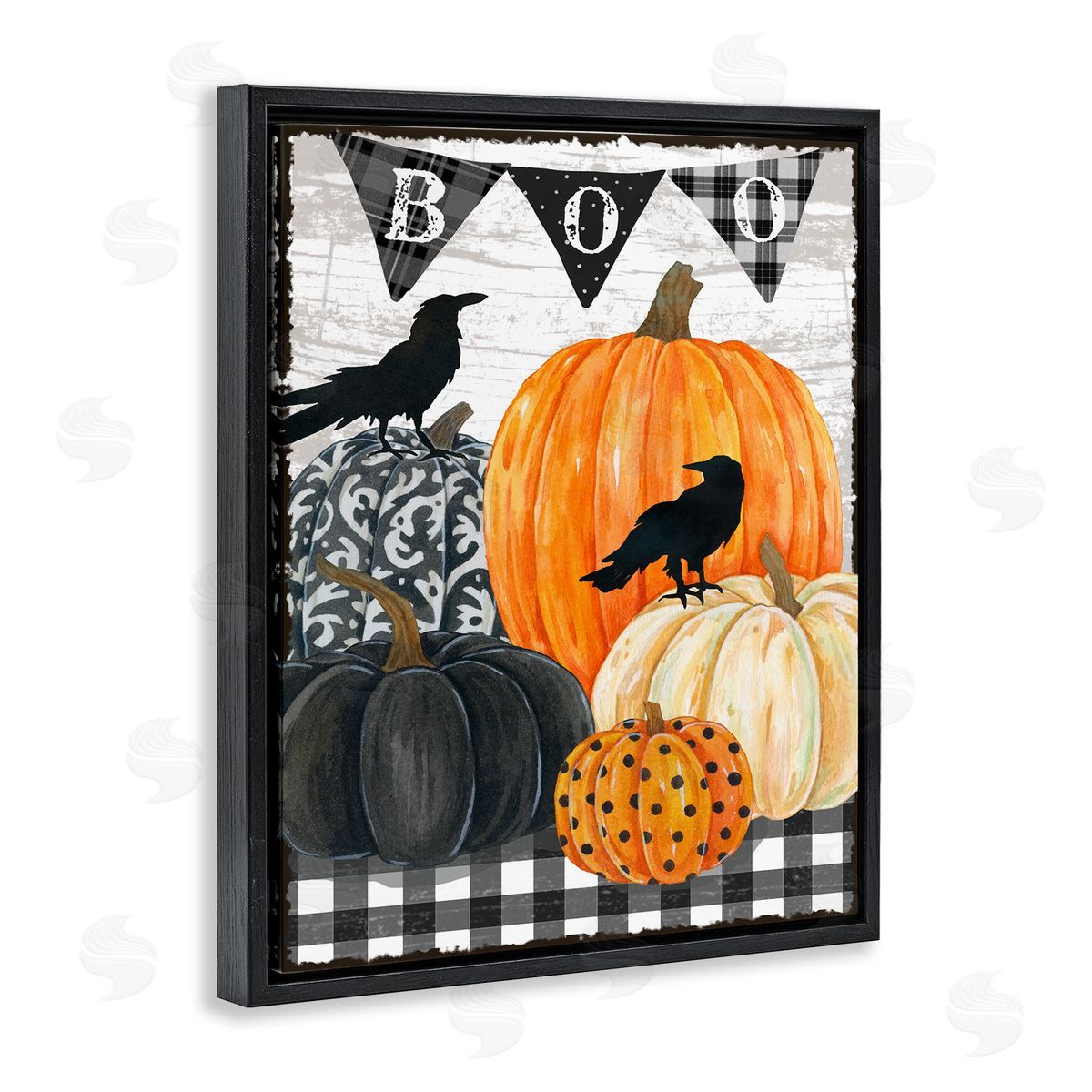 Boo Crows and Pumpkins Black Floating Frame Canvas Wall Art, Home Decor by Andrea Tachiera