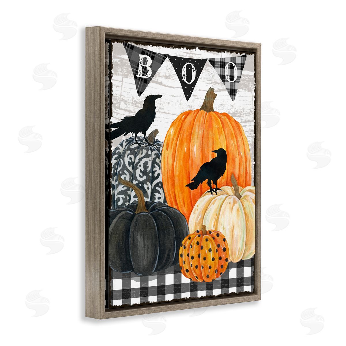 Boo Crows and Pumpkins Brown Floating Frame Canvas Wall Art, Home Decor by Andrea Tachiera