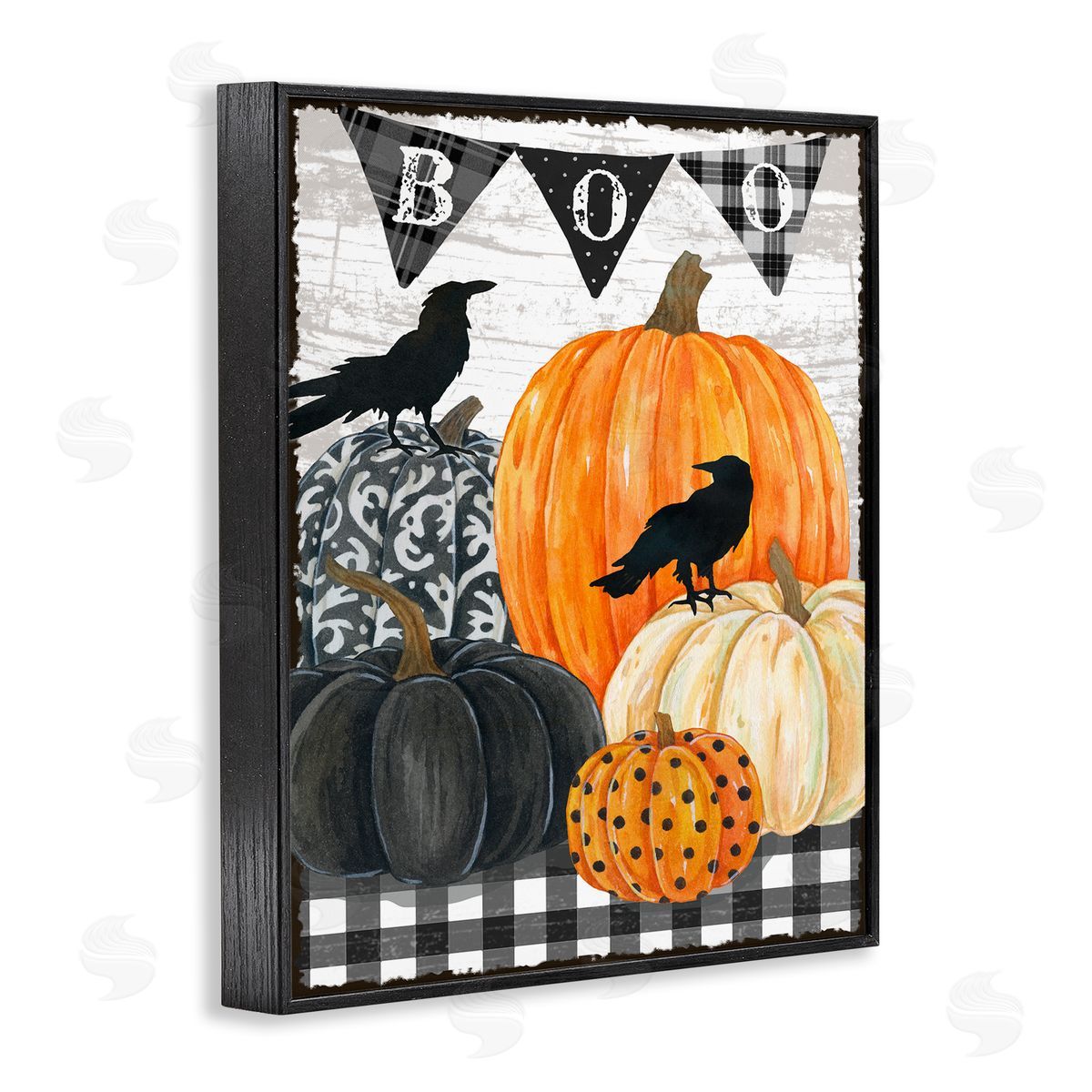 Boo Crows and Pumpkins Black Frame Print Wall Art, Home Decor by Andrea Tachiera