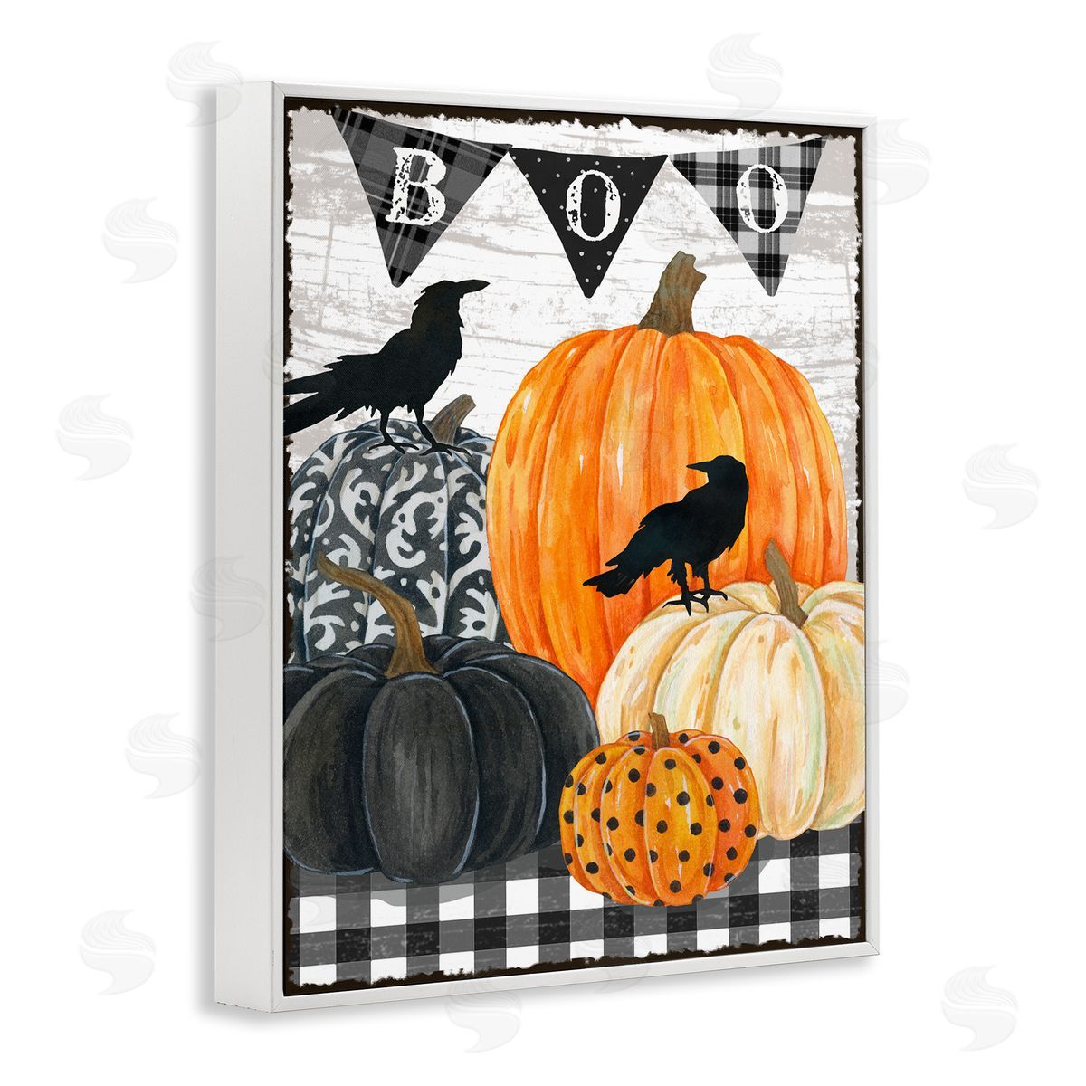 Boo Crows and Pumpkins White Frame Print Wall Art, Home Decor by Andrea Tachiera
