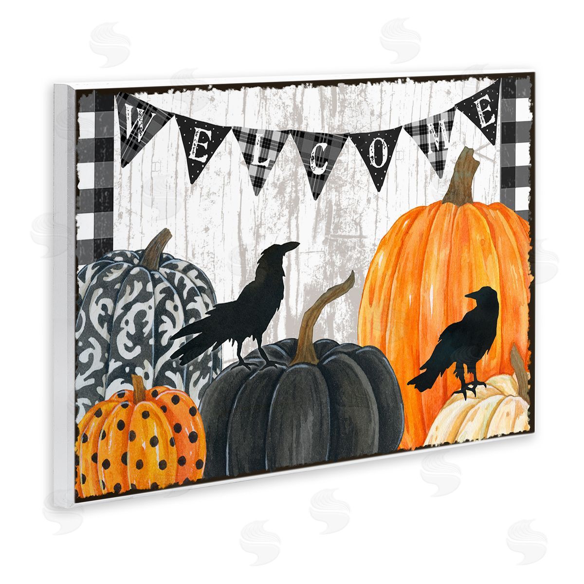 Welcome Crows and Pumpkins Wood Plaque Wall Art, Home Decor by Andrea Tachiera