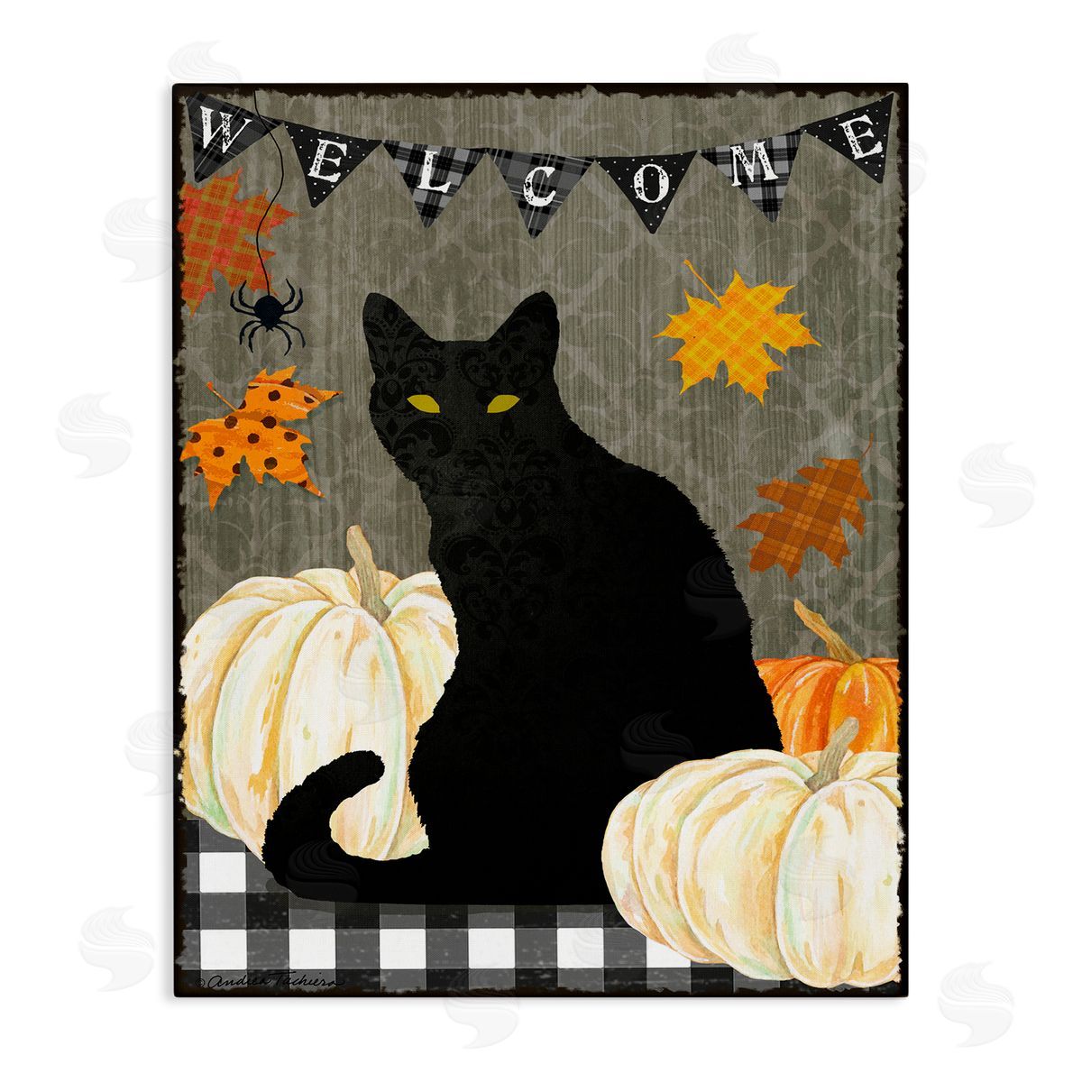 Black Cat Halloween Welcome Canvas Wall Art, Home Decor by Andrea Tachiera