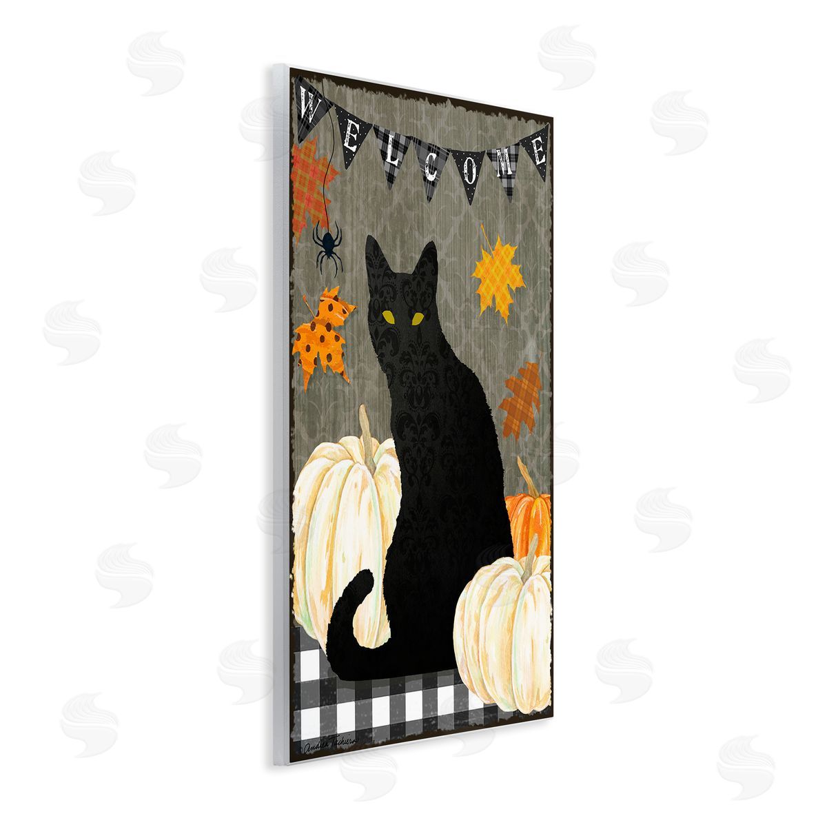 Black Cat Halloween Welcome Wood Plaque Wall Art, Home Decor by Andrea Tachiera
