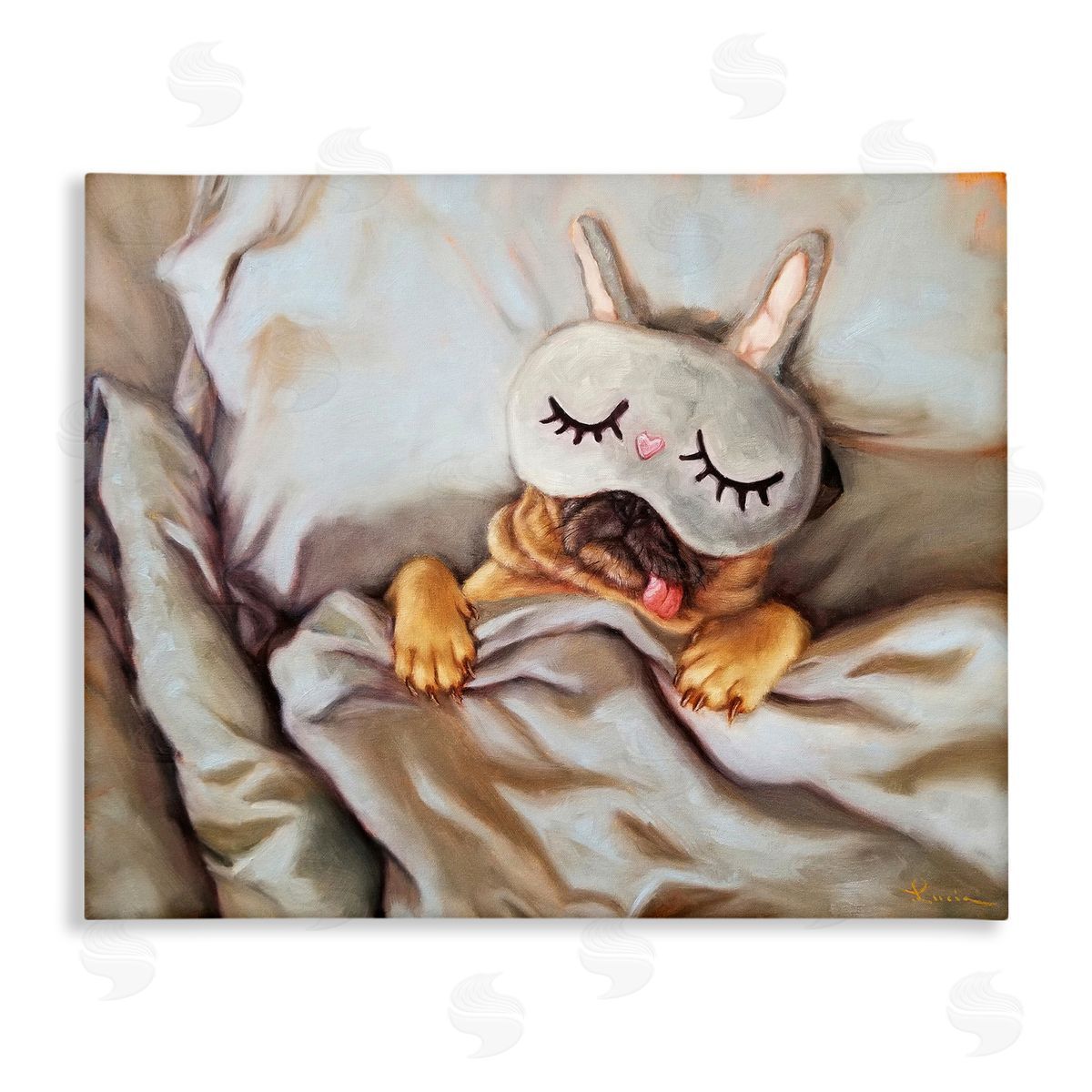 Dog Napping in Bed Canvas Wall Art, Home Decor by Lucia Heffernan