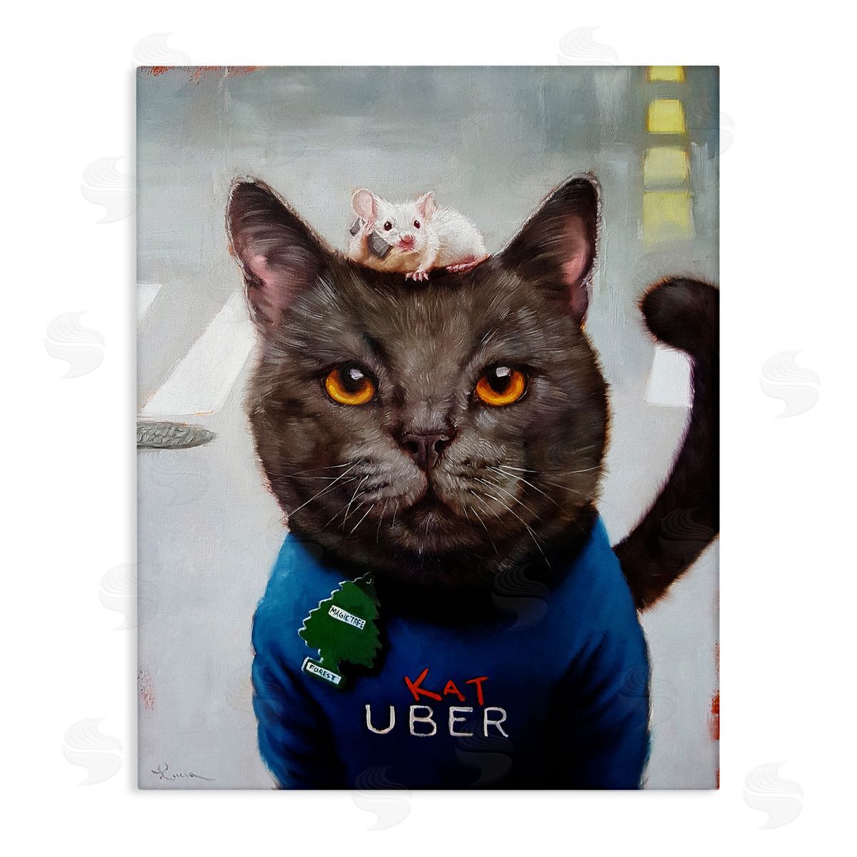 Cat Taxi Modern Day Animal Humor Ride Share Canvas Wall Art, Home Decor by Lucia Heffernan