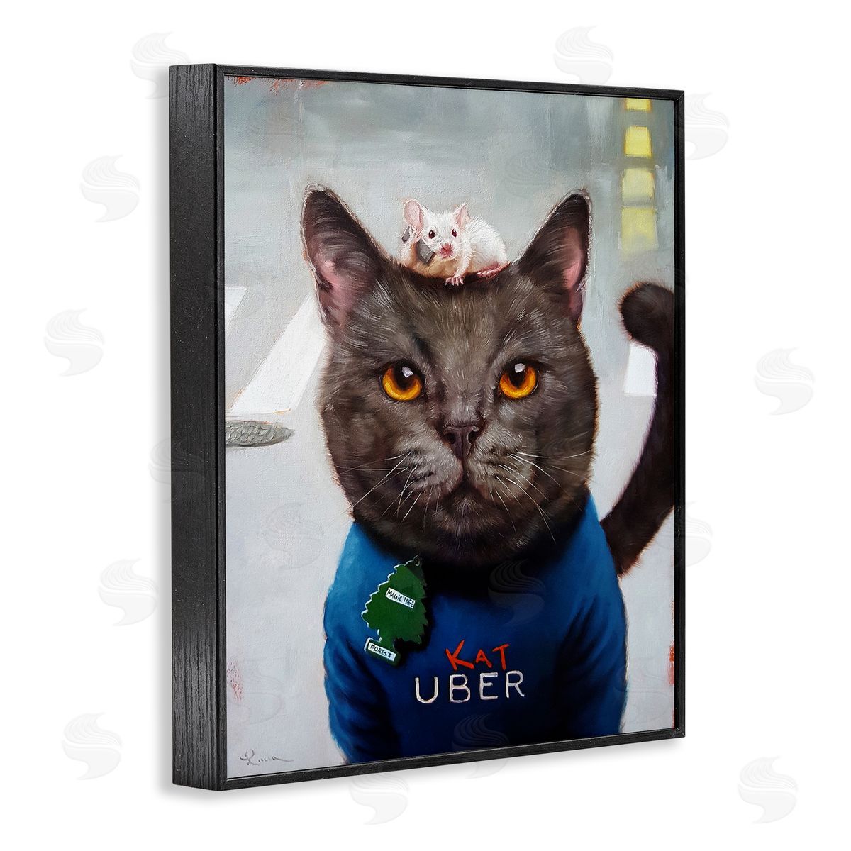 Cat Taxi Modern Day Animal Humor Ride Share Black Frame Print Wall Art, Home Decor by Lucia Heffernan