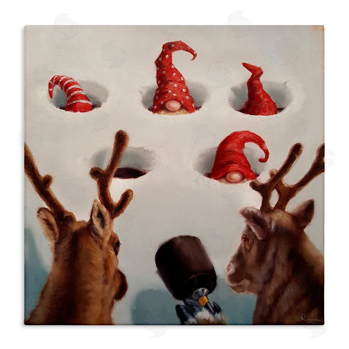 Holiday Whack an Elf Humor Canvas Wall Art, Home Decor by Lucia Heffernan