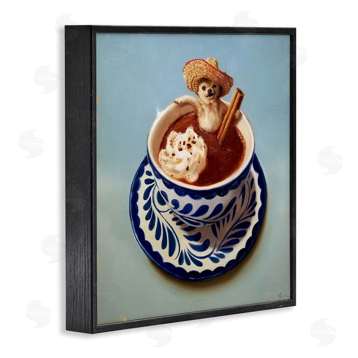 Chihuahua Hot Chocolate Humor Black Frame Print Wall Art, Home Decor by Lucia Heffernan