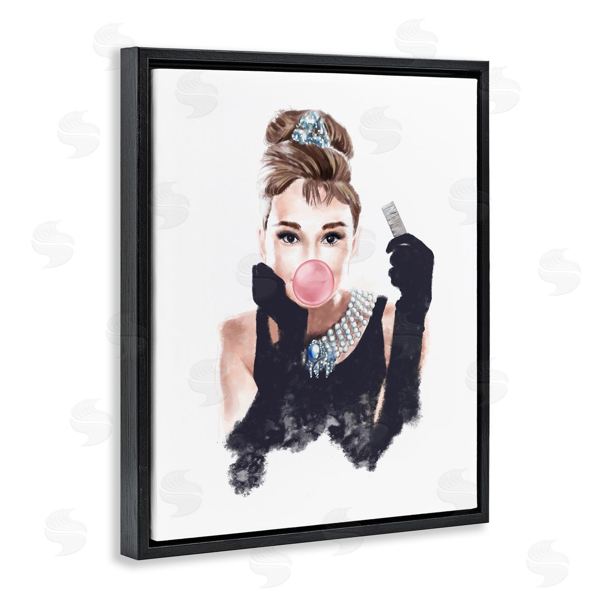 Audrey with Bubblegum Fashion Black Floating Frame Canvas Wall Art, Home Decor by Ziwei Li
