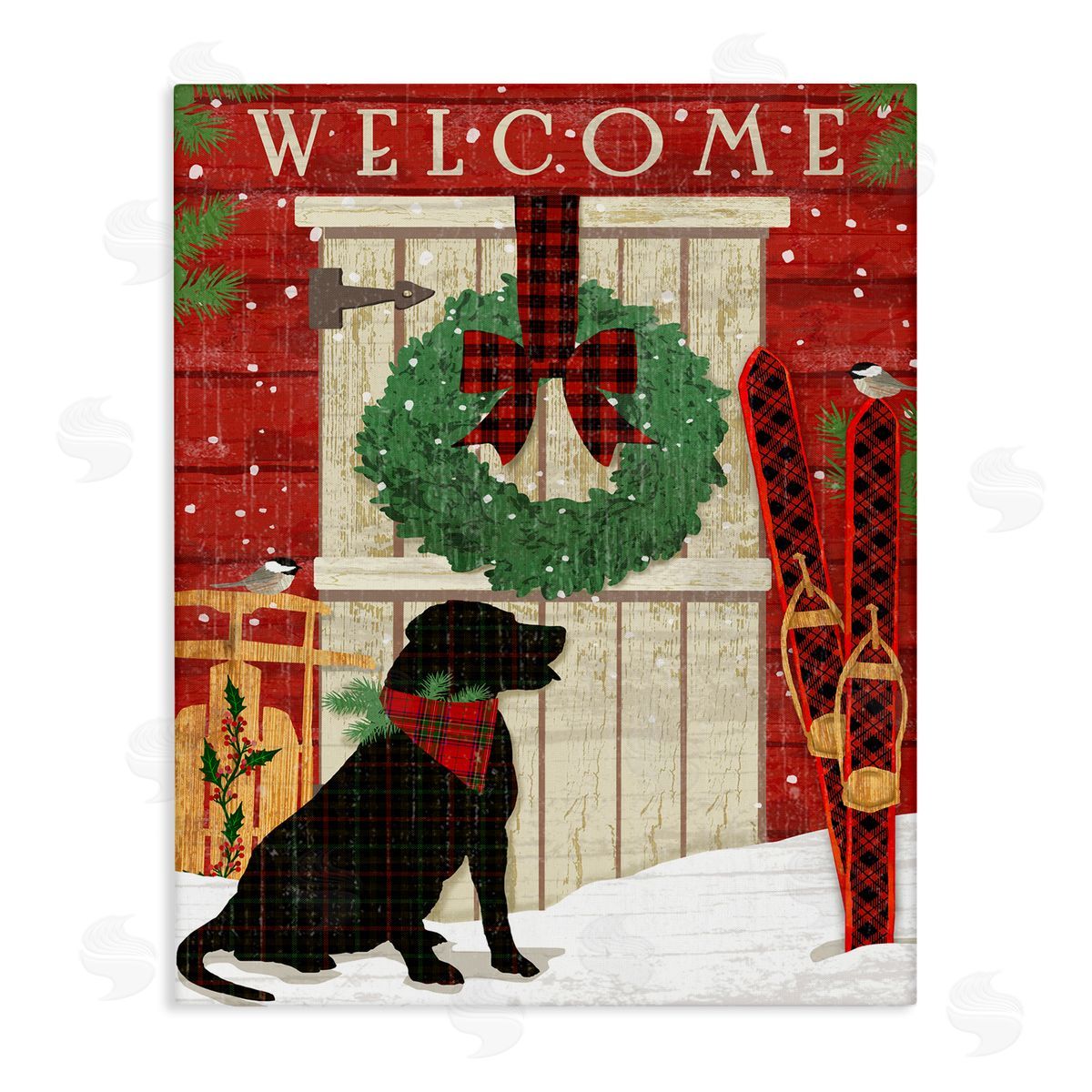 Dog with Holiday Welcome Canvas Wall Art, Home Decor by Andrea Tachiera