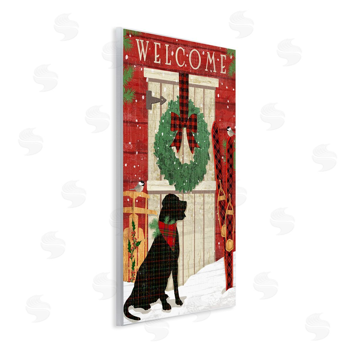 Dog with Holiday Welcome Wood Plaque Wall Art, Home Decor by Andrea Tachiera