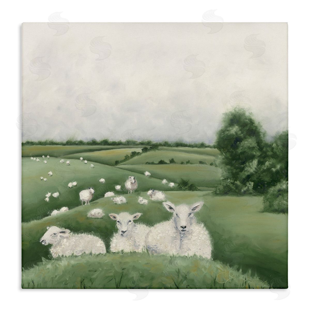 Sheep Flock in Rolling Hills Canvas Wall Art, Home Decor by Hollihocks Art