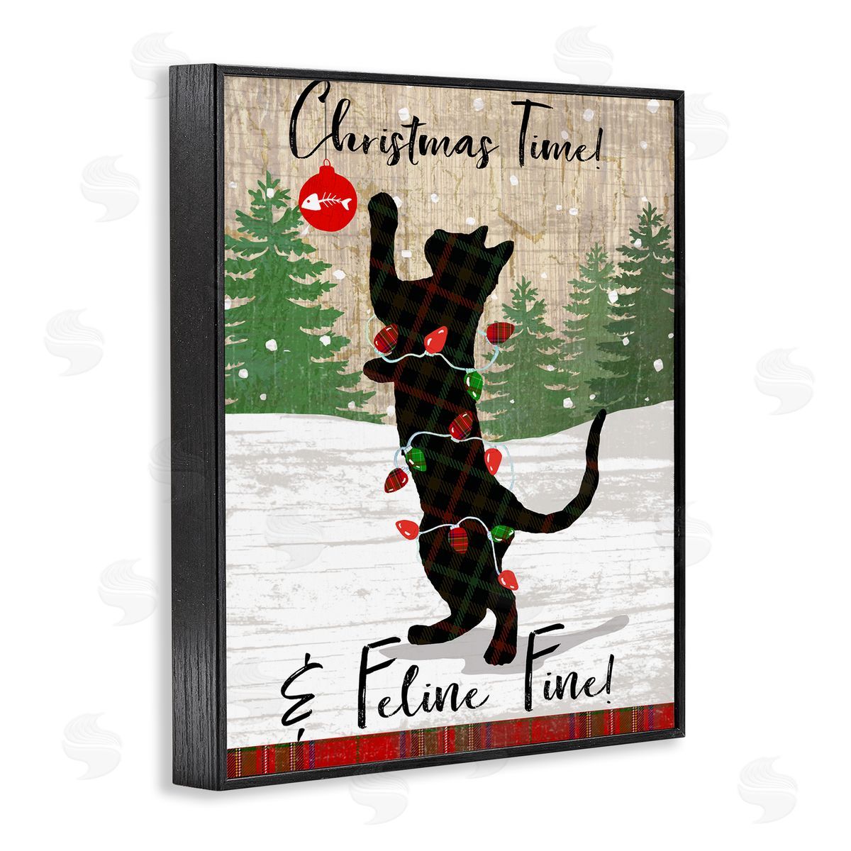 Christmas Time & Feline Fine Black Frame Print Wall Art, Home Decor by Andrea Tachiera