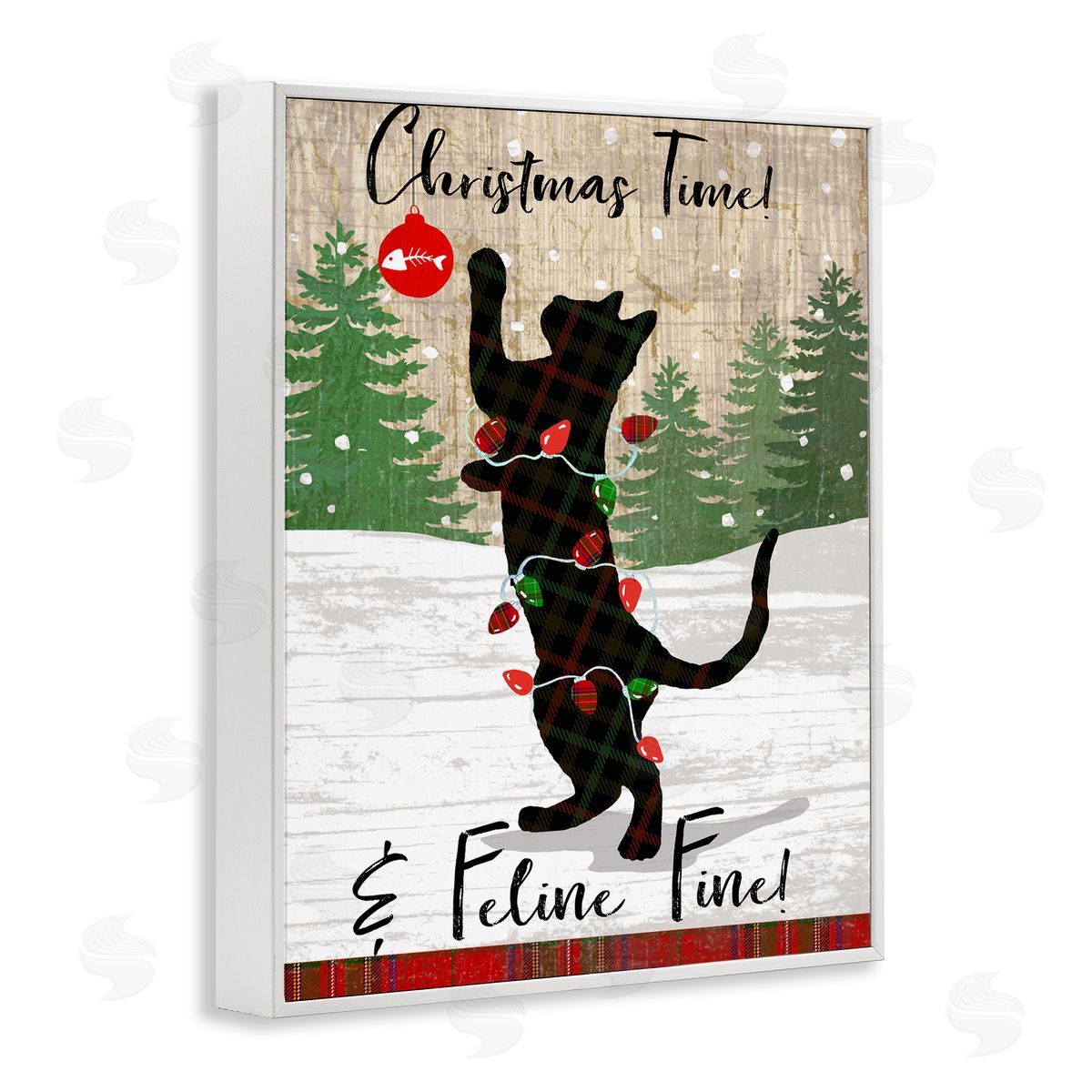 Christmas Time & Feline Fine White Frame Print Wall Art, Home Decor by Andrea Tachiera