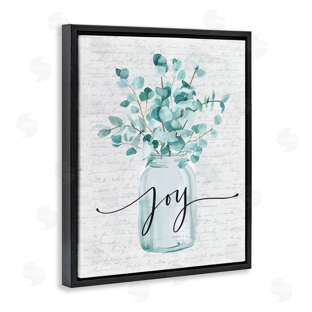 Joy with Blue Eucalyptus Black Floating Frame Canvas Wall Art, Home Decor by Lettered and Lined