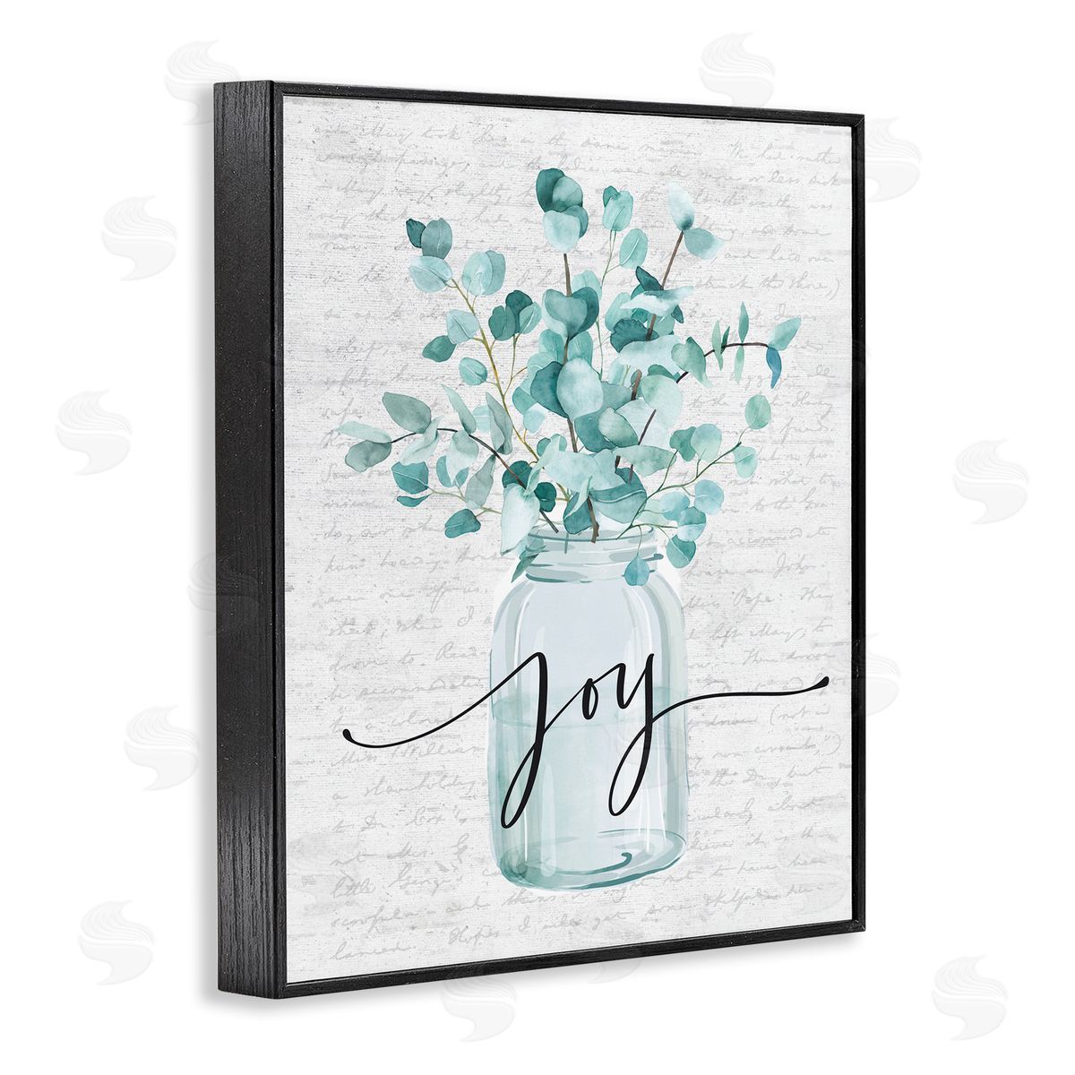 Joy with Blue Eucalyptus Black Frame Print Wall Art, Home Decor by Lettered and Lined
