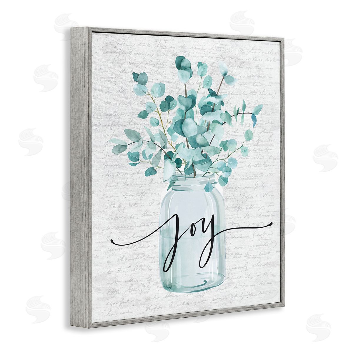 Joy with Blue Eucalyptus Grey Frame Print Wall Art, Home Decor by Lettered and Lined