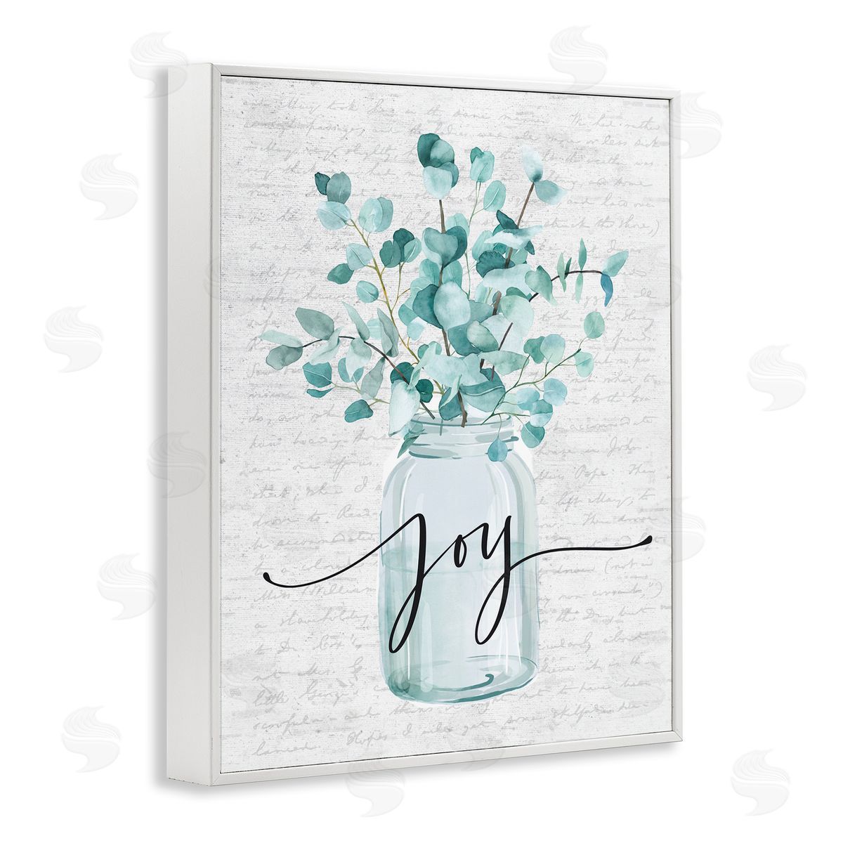 Joy with Blue Eucalyptus White Frame Print Wall Art, Home Decor by Lettered and Lined