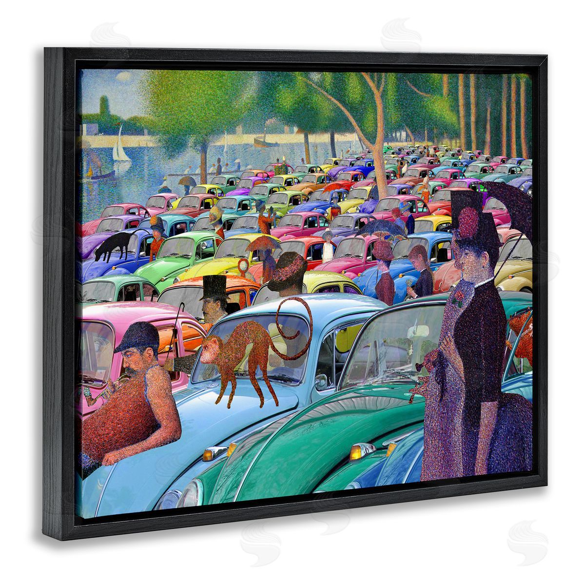 Walk in the Car Park Black Floating Frame Canvas Wall Art, Home Decor by Barry Kite