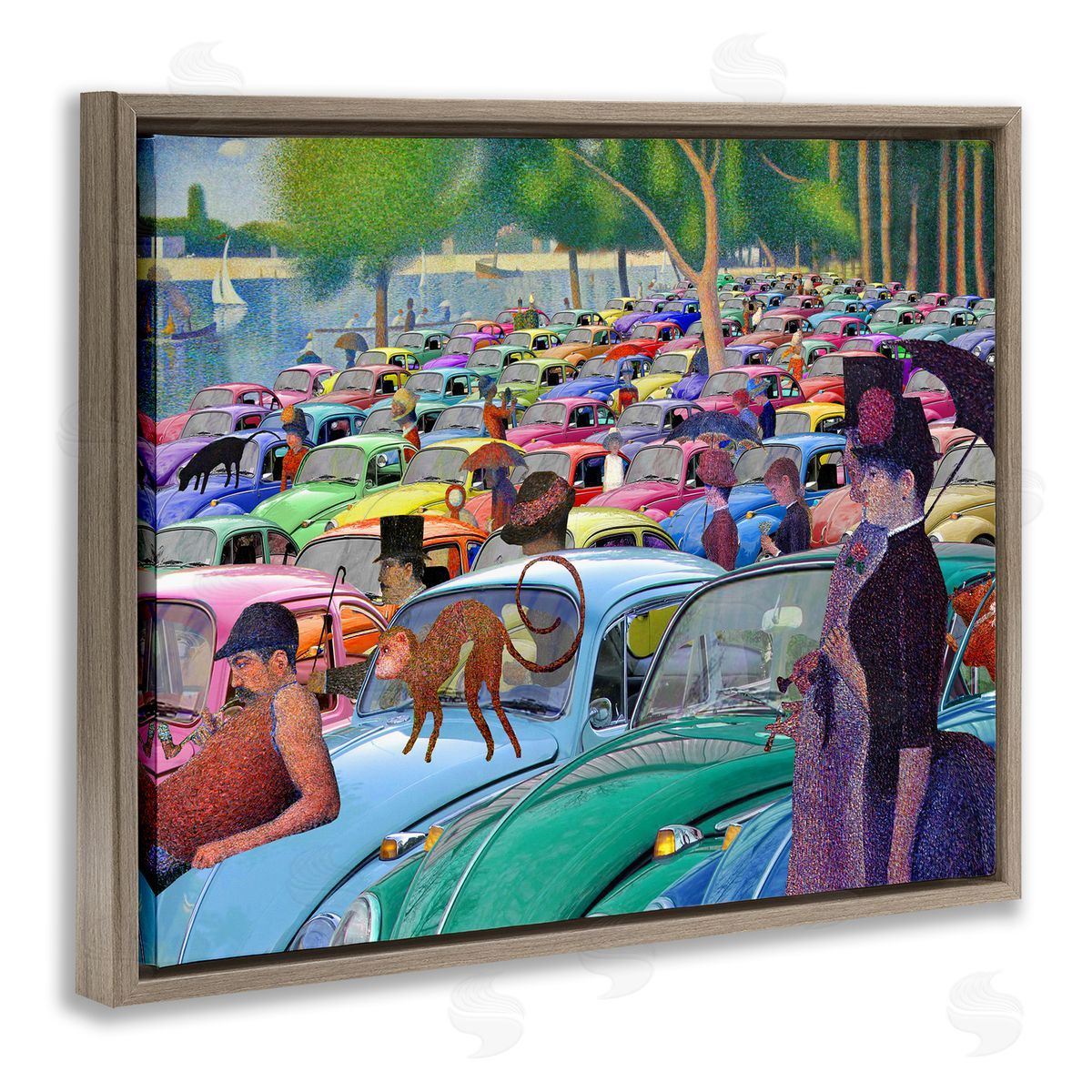 Walk in the Car Park Brown Floating Frame Canvas Wall Art, Home Decor by Barry Kite