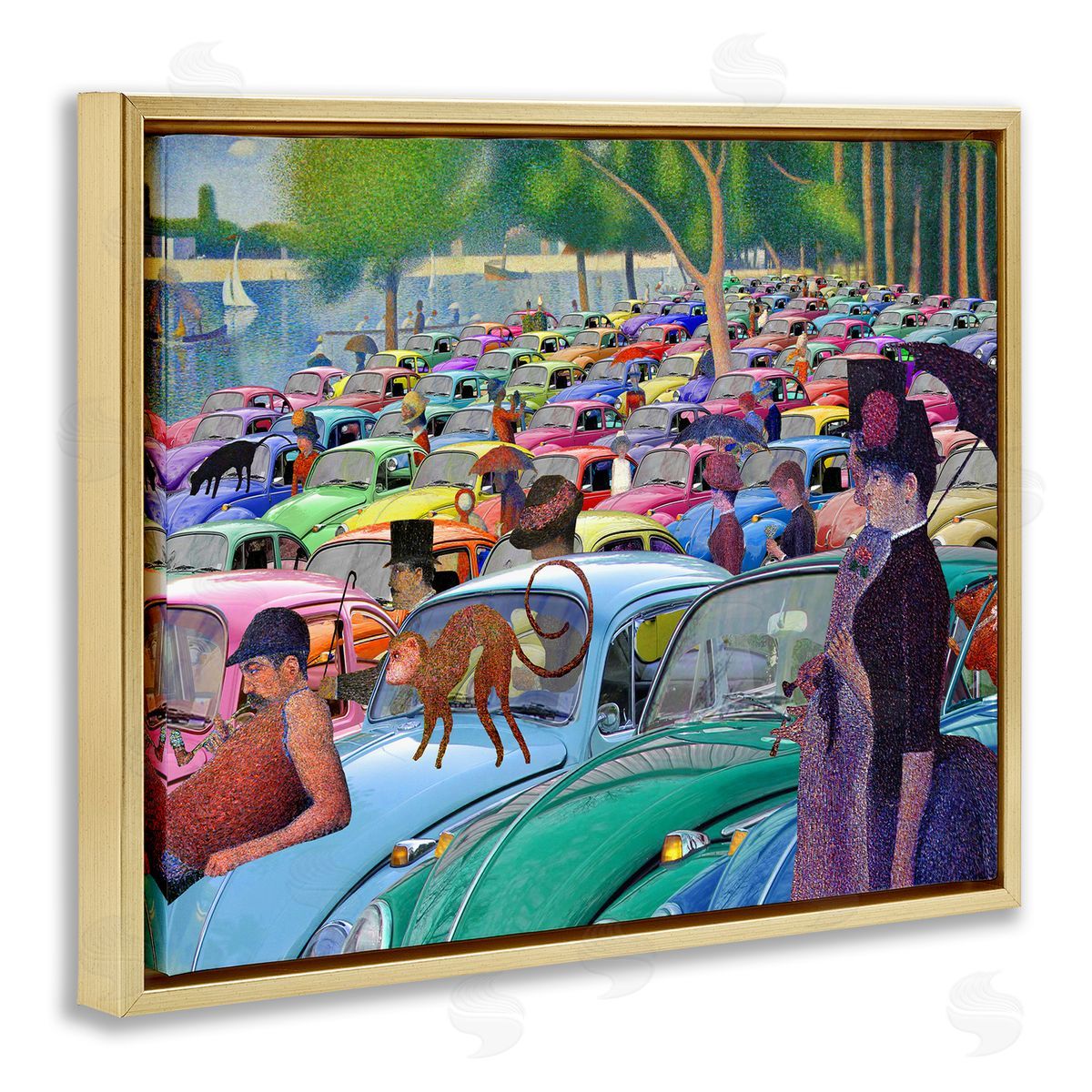 Walk in the Car Park Gold Floating Frame Canvas Wall Art, Home Decor by Barry Kite