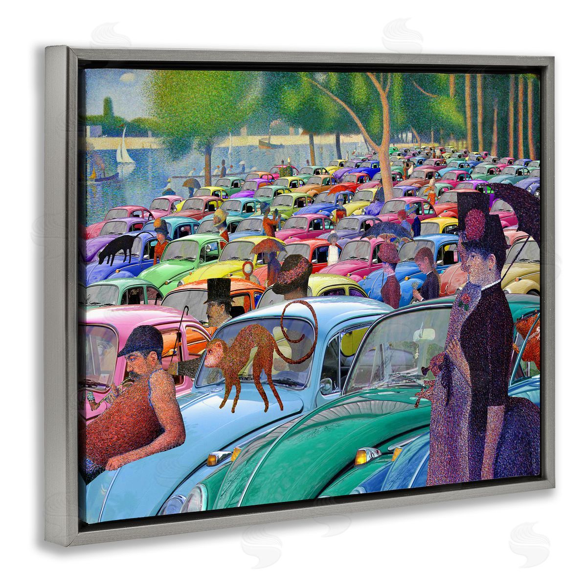 Walk in the Car Park Grey Floating Frame Canvas Wall Art, Home Decor by Barry Kite