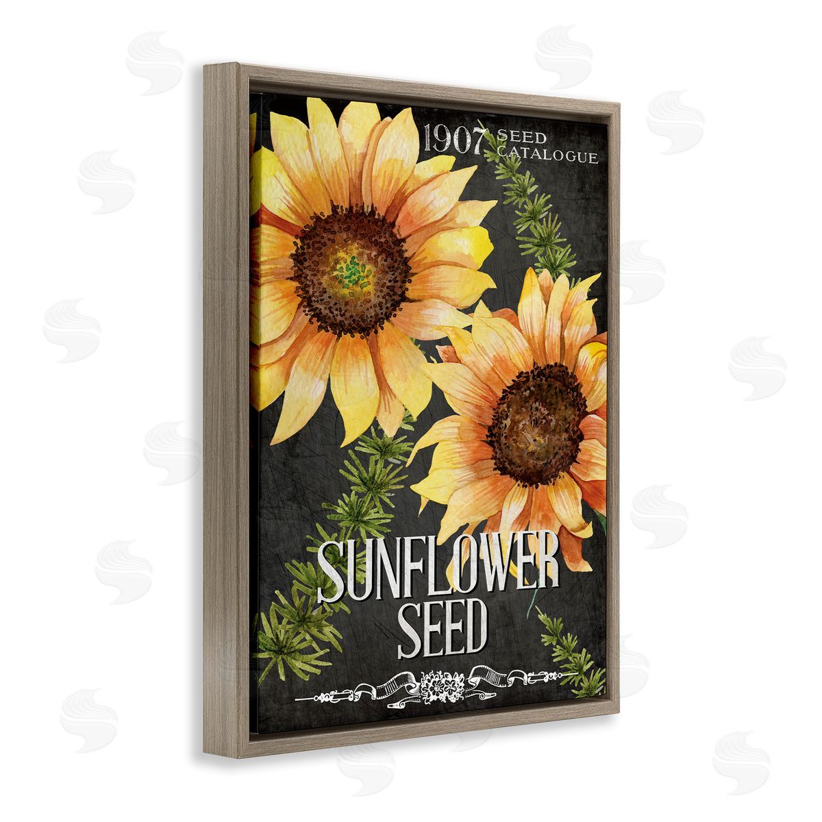 Sunflower Seed Vintage Poster Brown Floating Frame Canvas Wall Art, Home Decor by Kim Allen