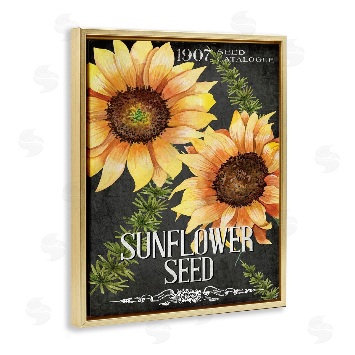 Sunflower Seed Vintage Poster Gold Floating Frame Canvas Wall Art, Home Decor by Kim Allen