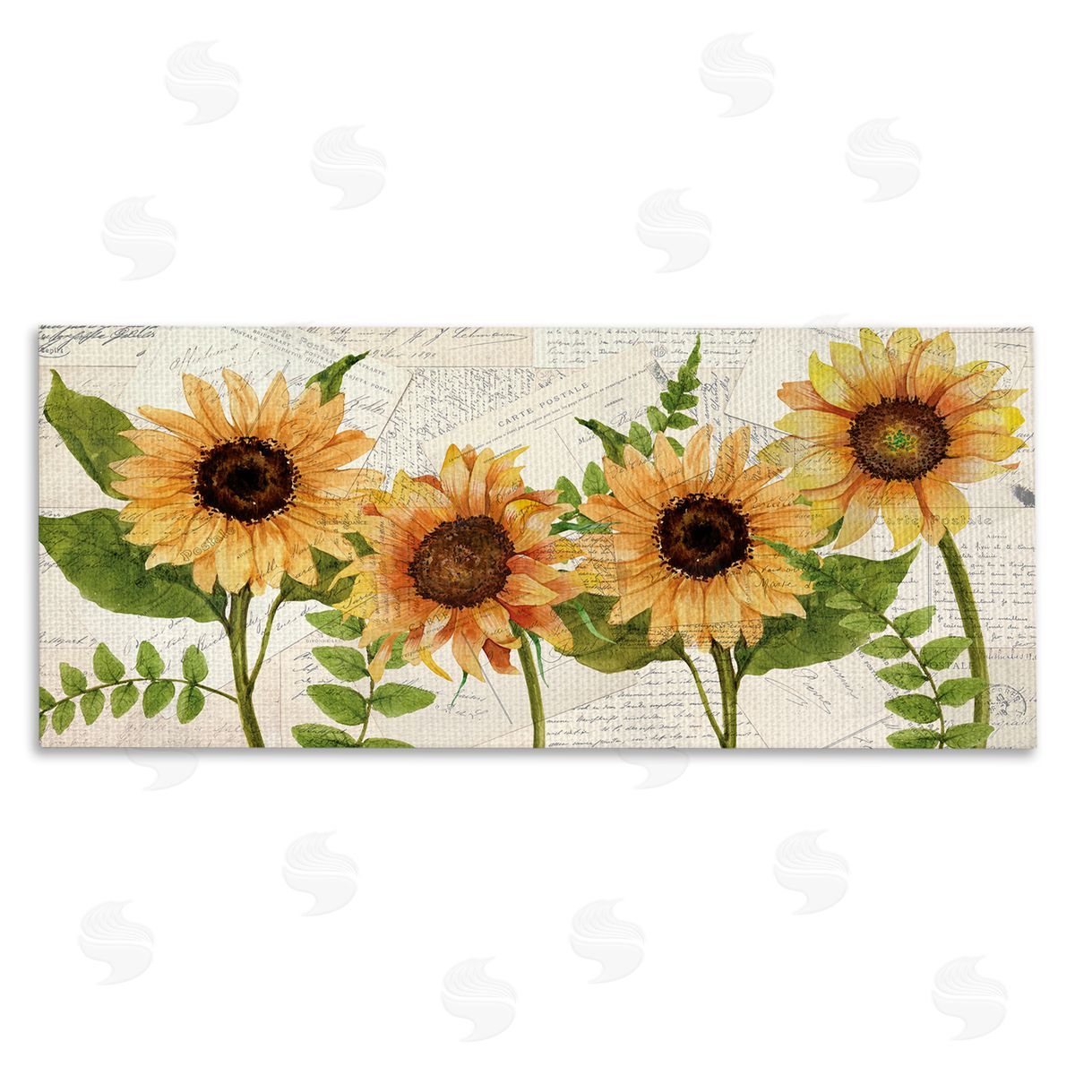 Sunflowers and Vintage Postcards Canvas Wall Art, Home Decor by Kim Allen