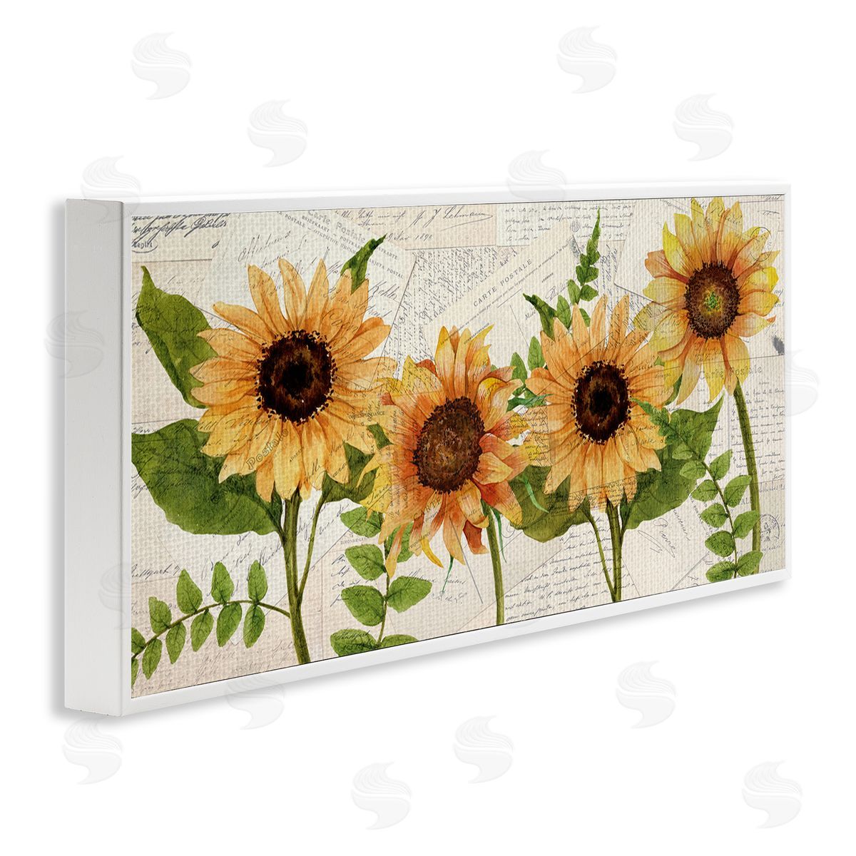 Sunflowers and Vintage Postcards White Frame Print Wall Art, Home Decor by Kim Allen