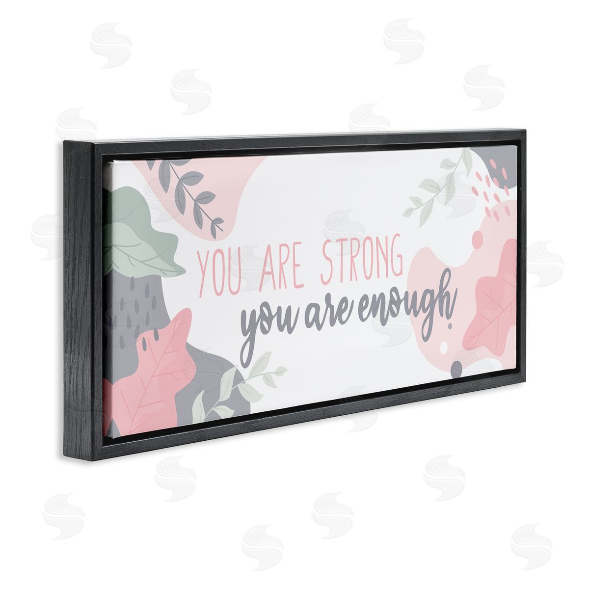 You Are Strong Pink Black Floating Frame Canvas Wall Art, Home Decor by Kim Allen