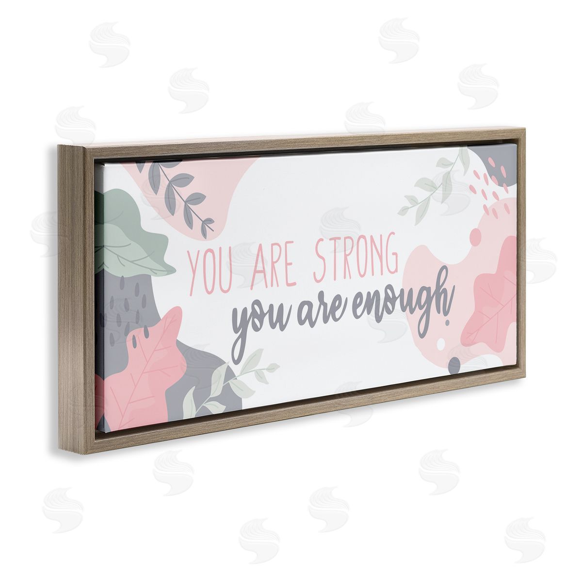 You Are Strong Pink Brown Floating Frame Canvas Wall Art, Home Decor by Kim Allen