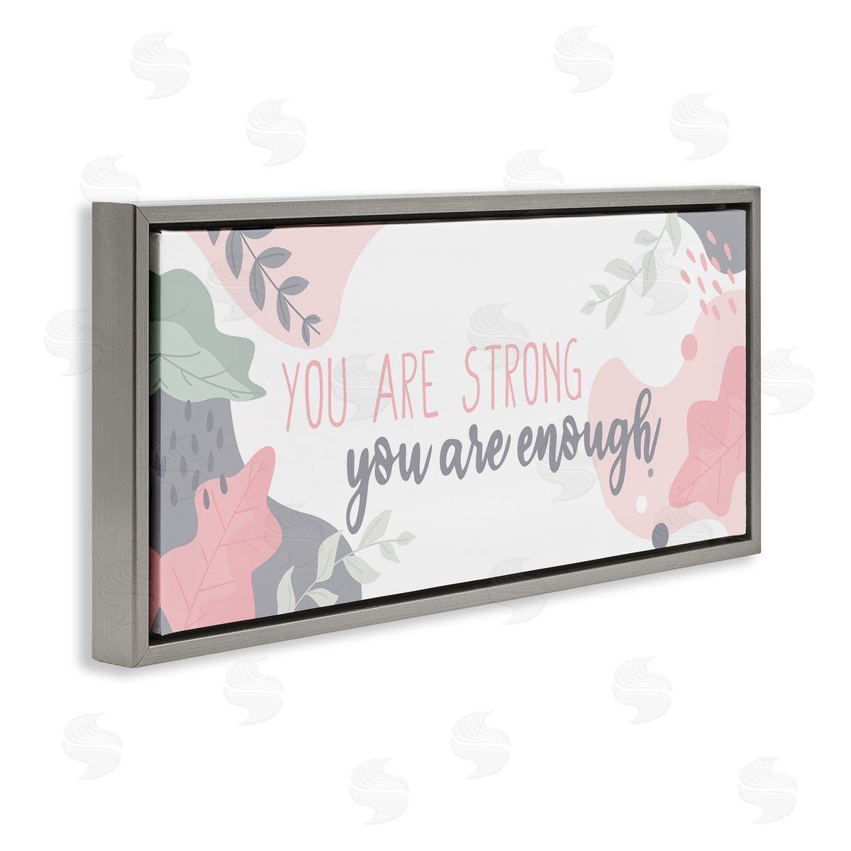 You Are Strong Pink Grey Floating Frame Canvas Wall Art, Home Decor by Kim Allen