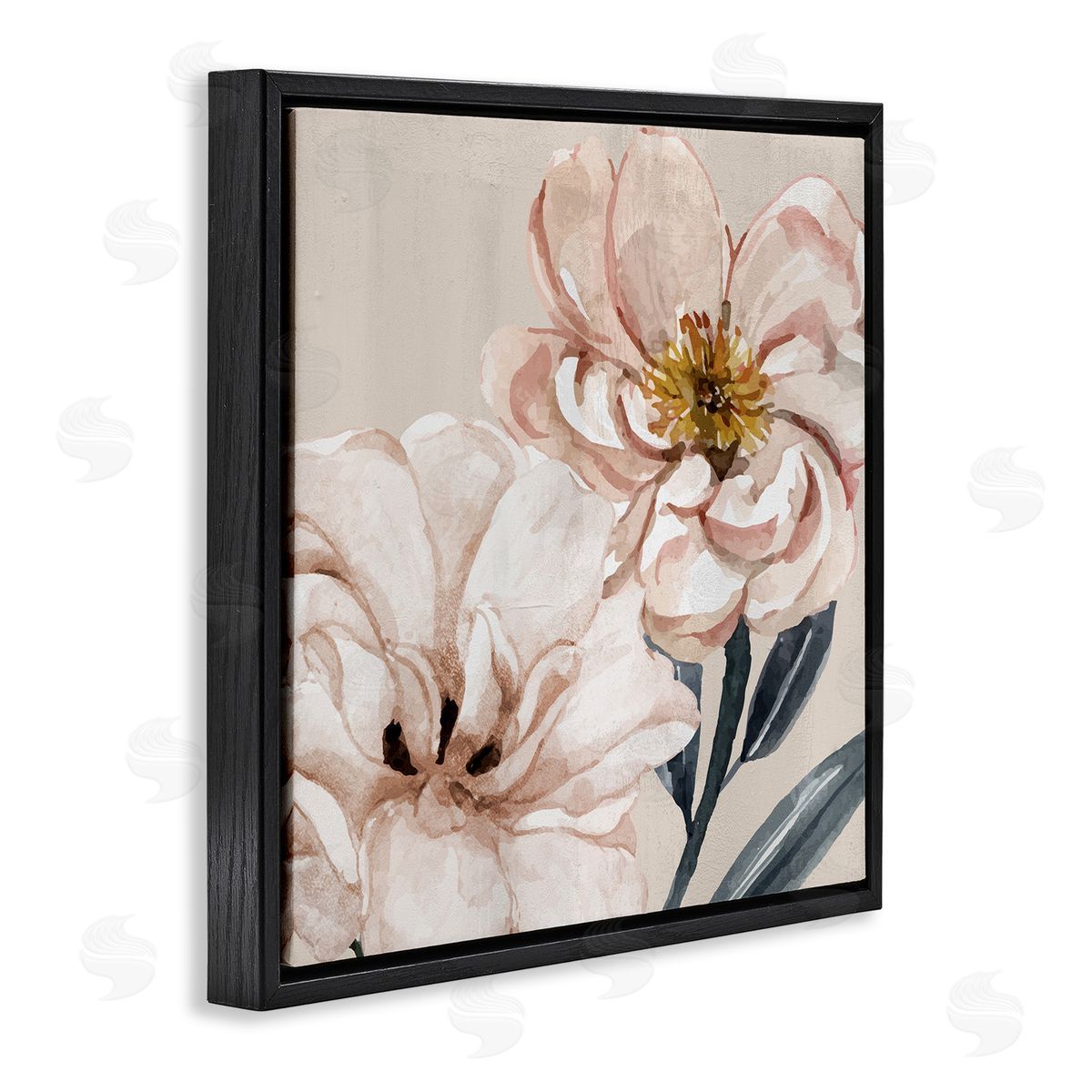 Organic Pink Poppy Petals Black Floating Frame Canvas Wall Art, Home Decor by Kim Allen