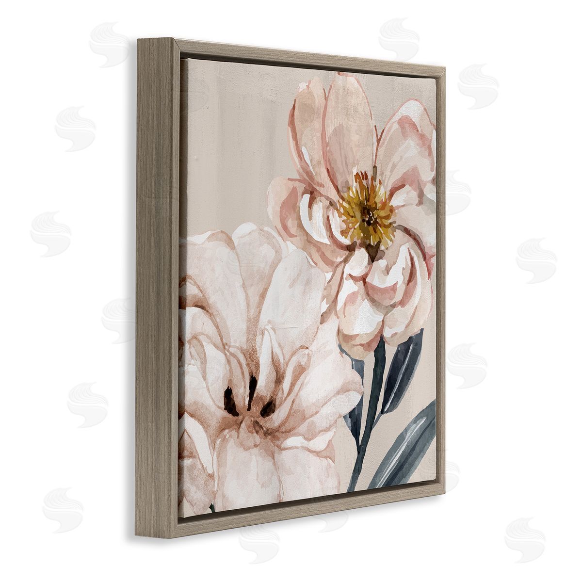 Organic Pink Poppy Petals Brown Floating Frame Canvas Wall Art, Home Decor by Kim Allen