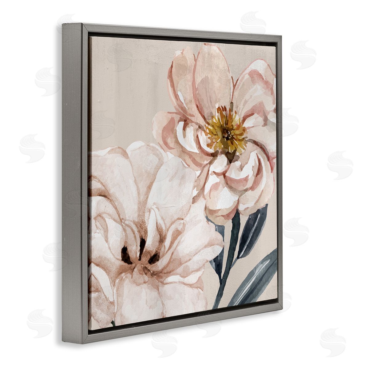 Organic Pink Poppy Petals Grey Floating Frame Canvas Wall Art, Home Decor by Kim Allen