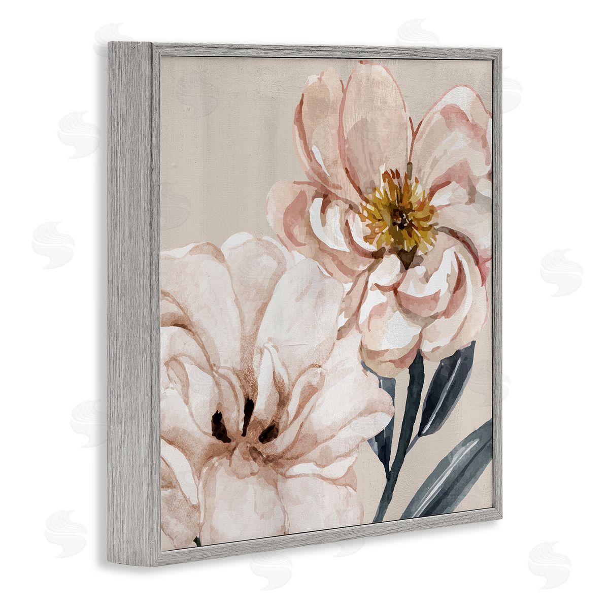 Organic Pink Poppy Petals Grey Frame Print Wall Art, Home Decor by Kim Allen