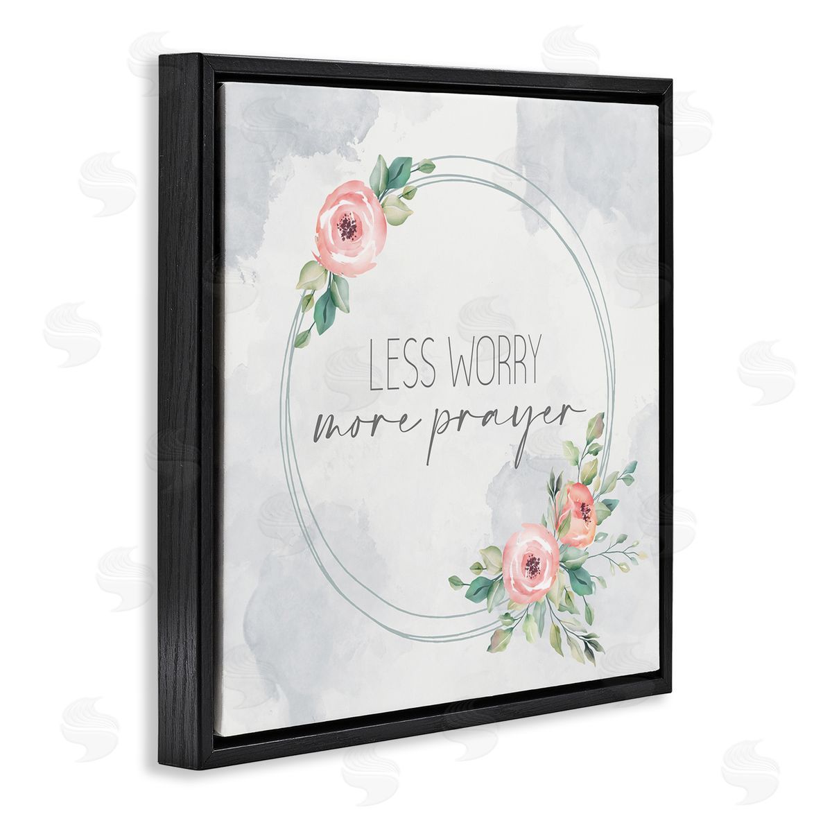 Less Worry More Prayer Florals Black Floating Frame Canvas Wall Art, Home Decor by Kim Allen
