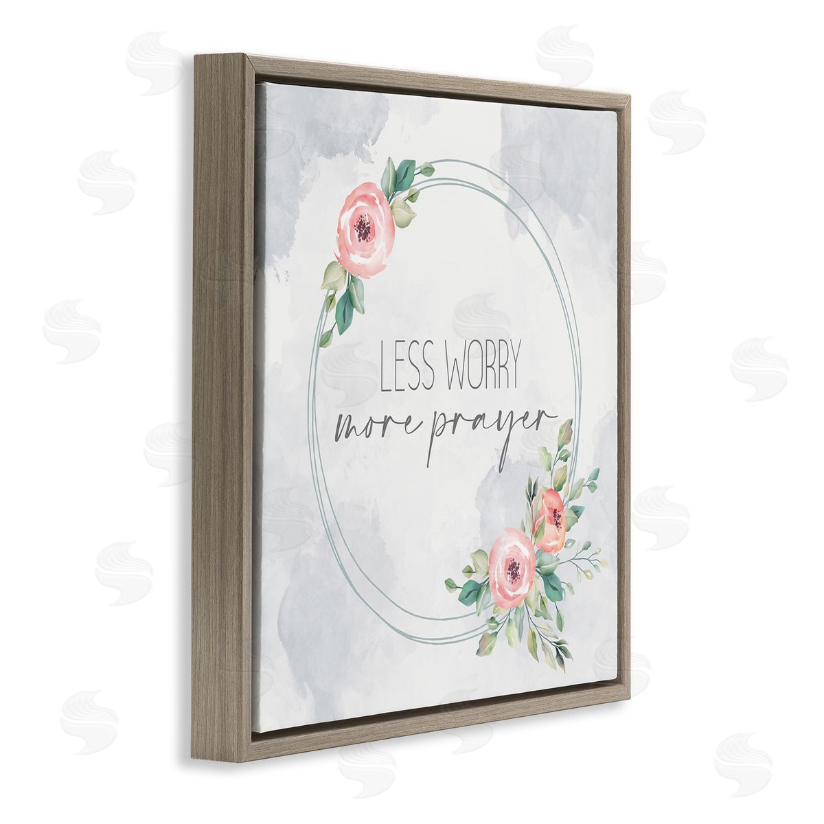 Less Worry More Prayer Florals Brown Floating Frame Canvas Wall Art, Home Decor by Kim Allen